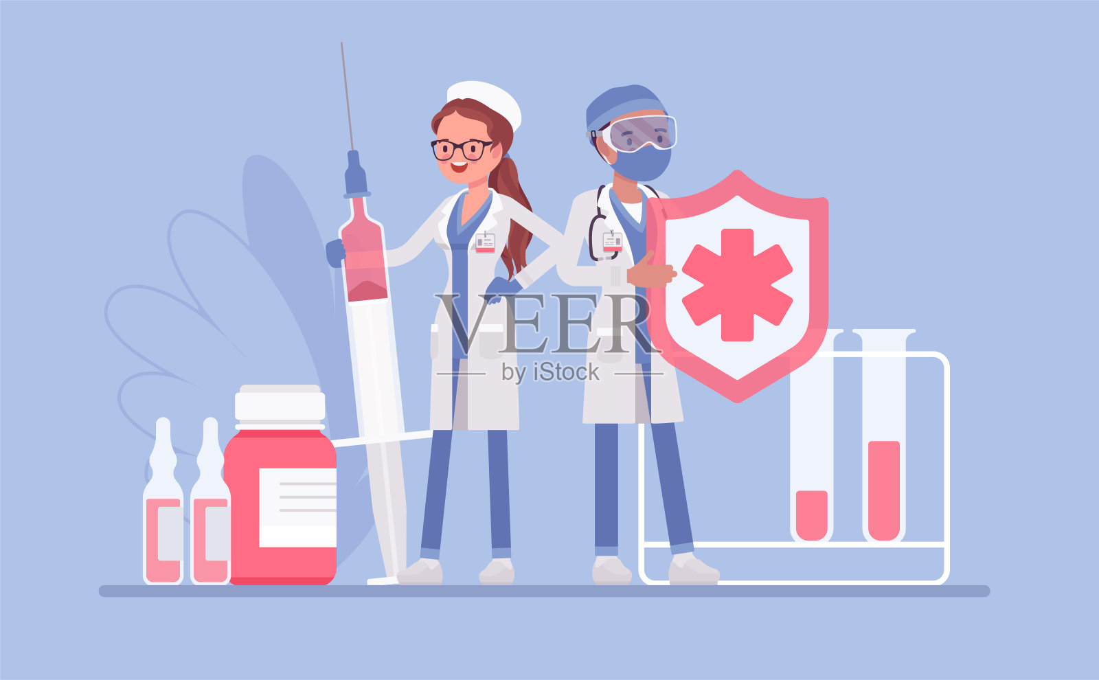 男女医生，疫苗或加强针，门诊接种插画图片素材