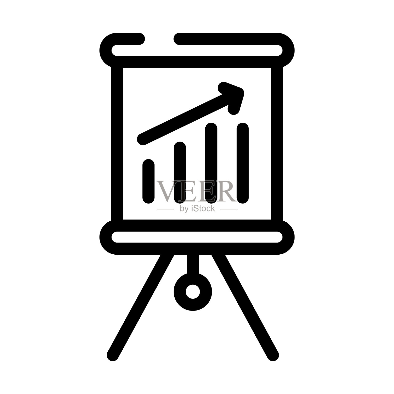 数据分析图形在演示屏幕上的细线图标。数据、信息线性图标从业务概念孤立轮廓符号。矢量插图符号元素的网页设计和应用程序。图标素材