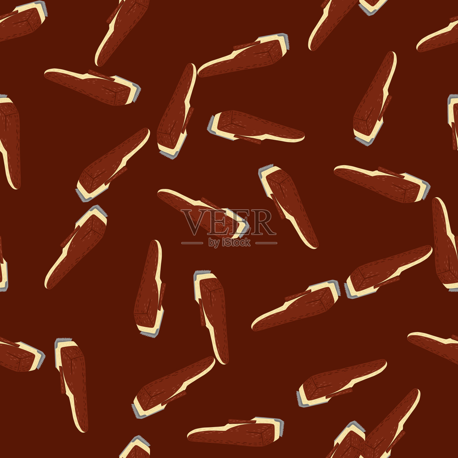 快船无缝图案上。涂鸦风格的复古理发店元素。插画图片素材