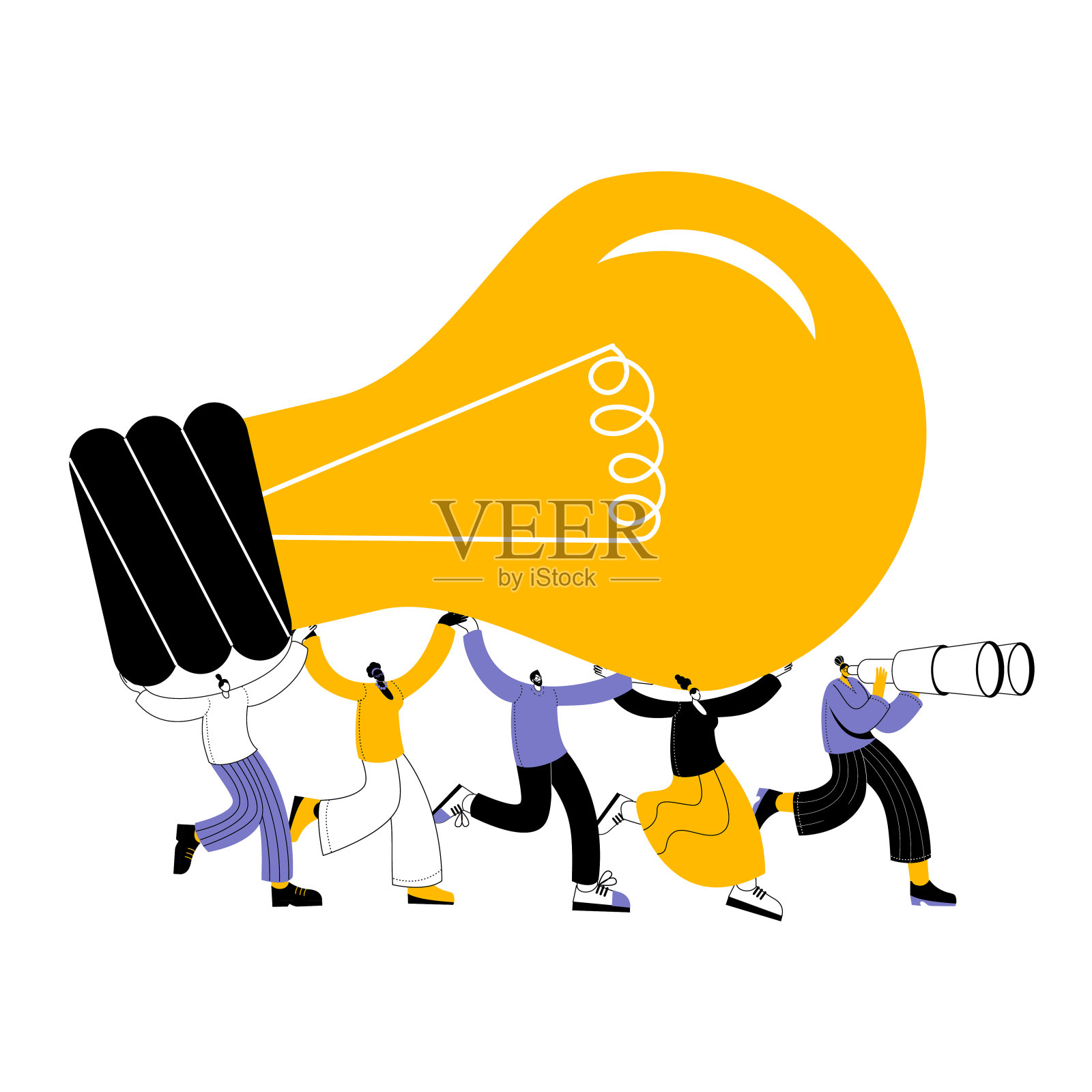 几个穿着便服的男女拿着一个灯泡。设计元素图片