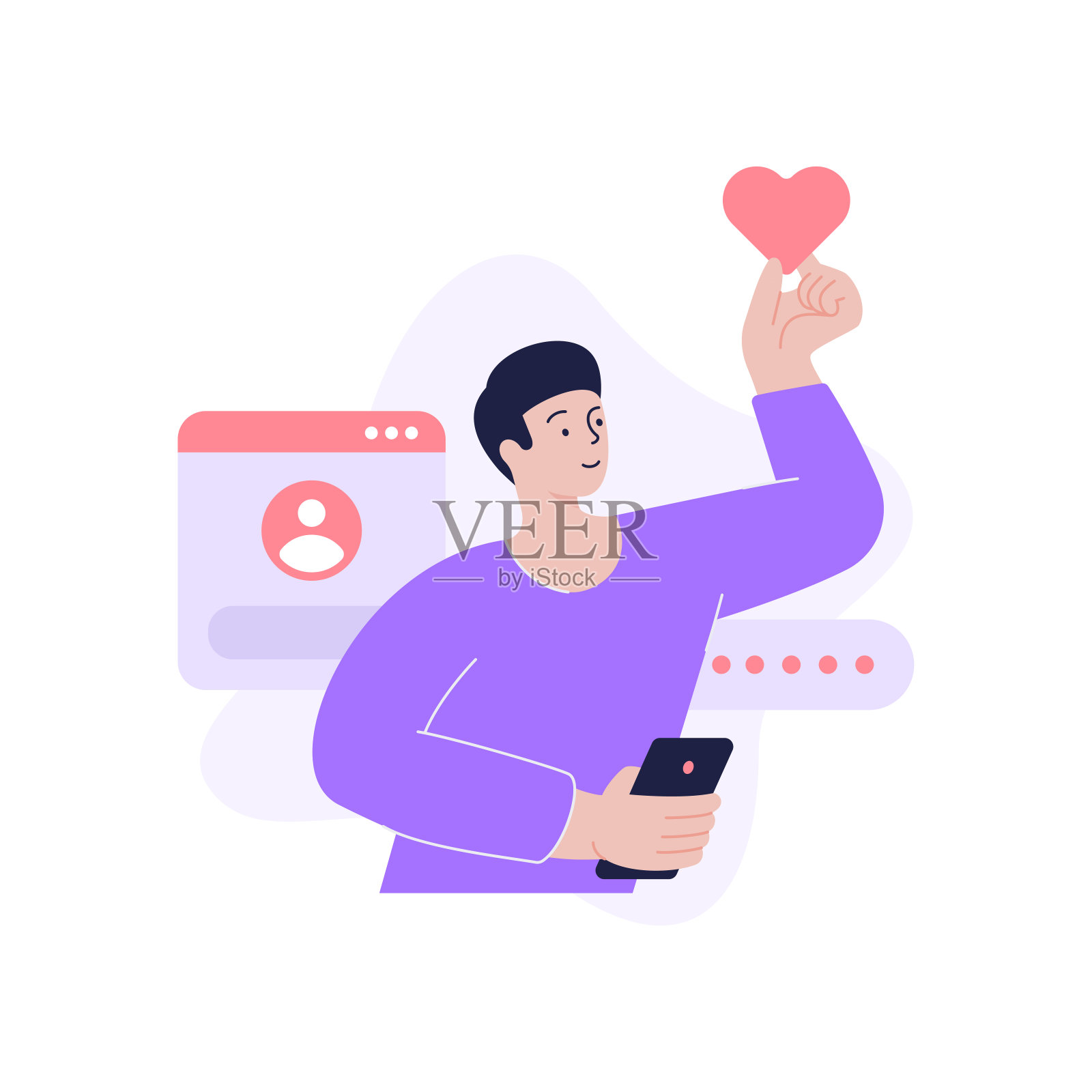 现代极简主义者全球沟通社交网络使用智能手机矢量平面插图插画图片素材