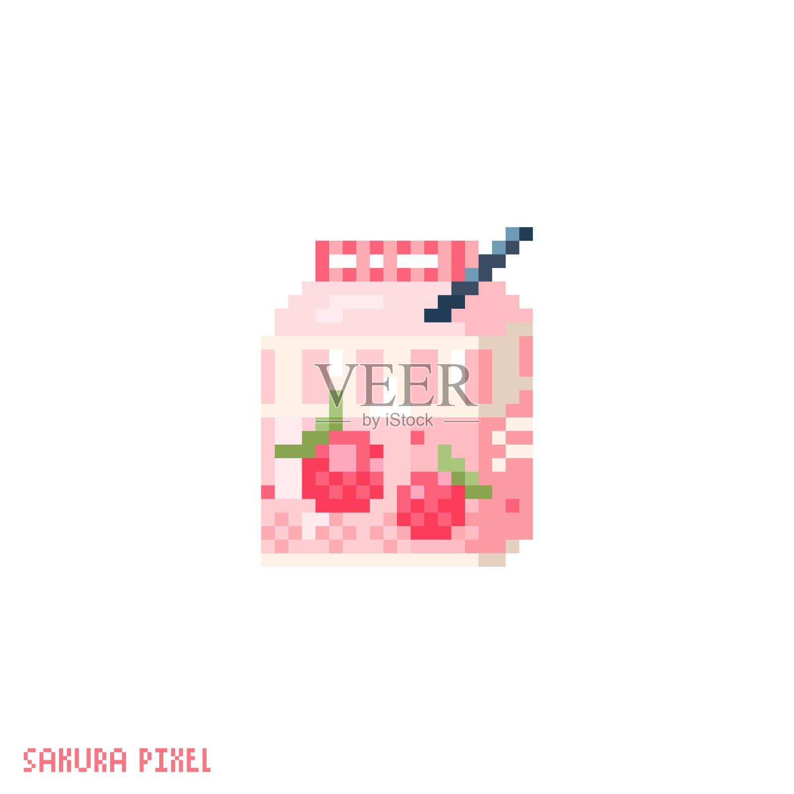 像素艺术草莓牛奶图标。亚洲草莓牛奶盒矢量8位风格插图。插画图片素材