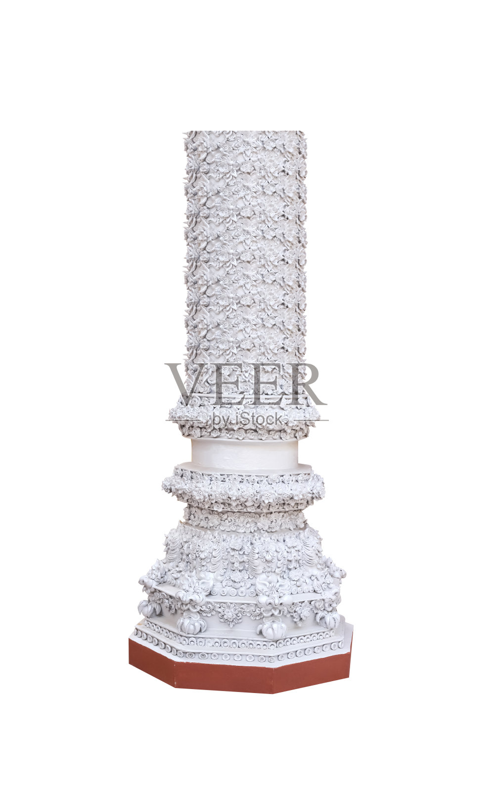 白色灰泥杆与花模式孤立在白色背景，剪辑路径照片摄影图片