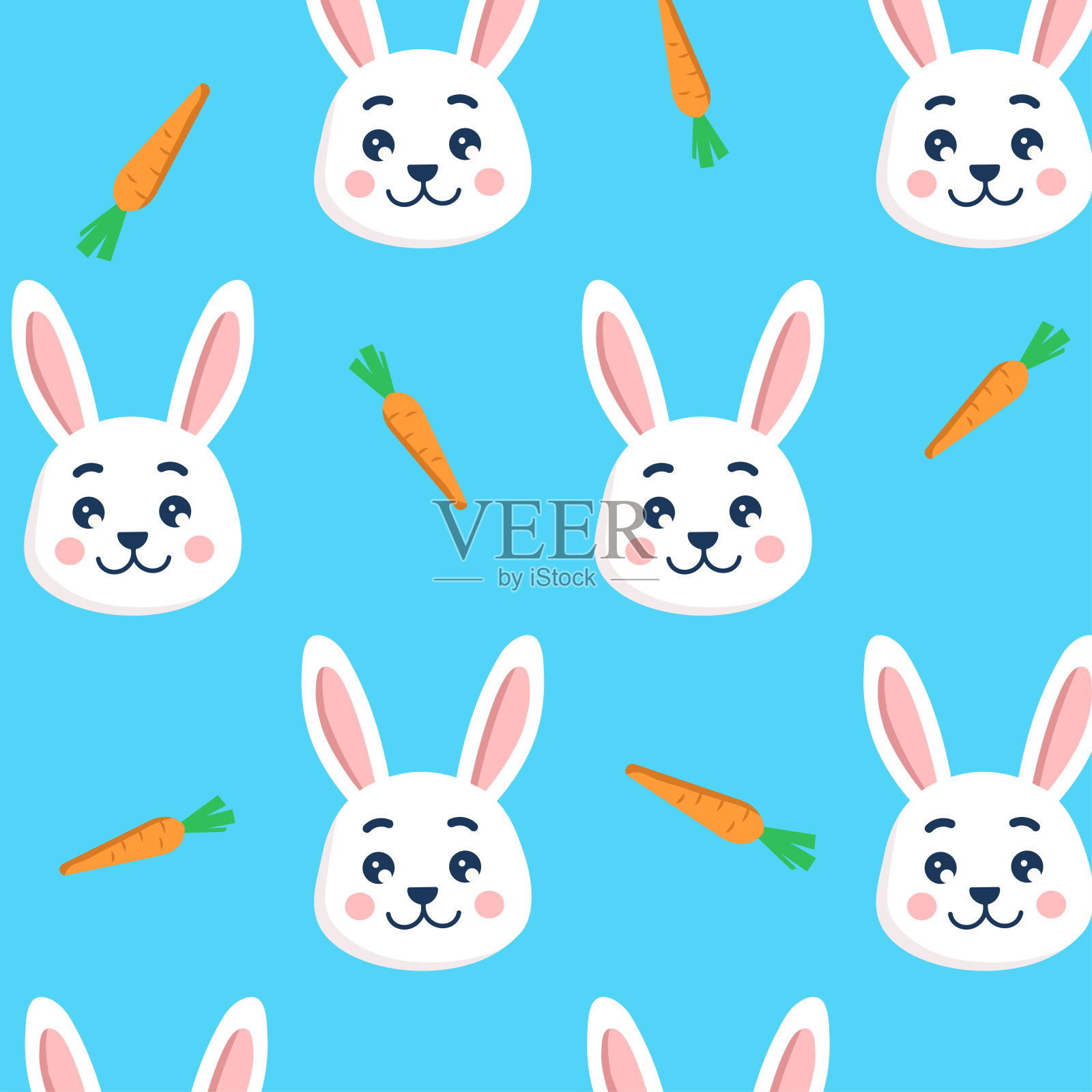 可爱的复活节兔子矢量字符模式。孤立的卡通动物矢量无缝背景。假期的设计。用于贺卡、纺织品、包装印刷品插画图片素材