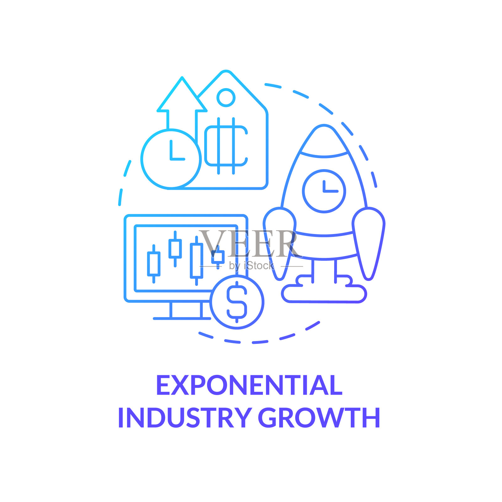 指数产业增长蓝色梯度概念图标插画图片素材
