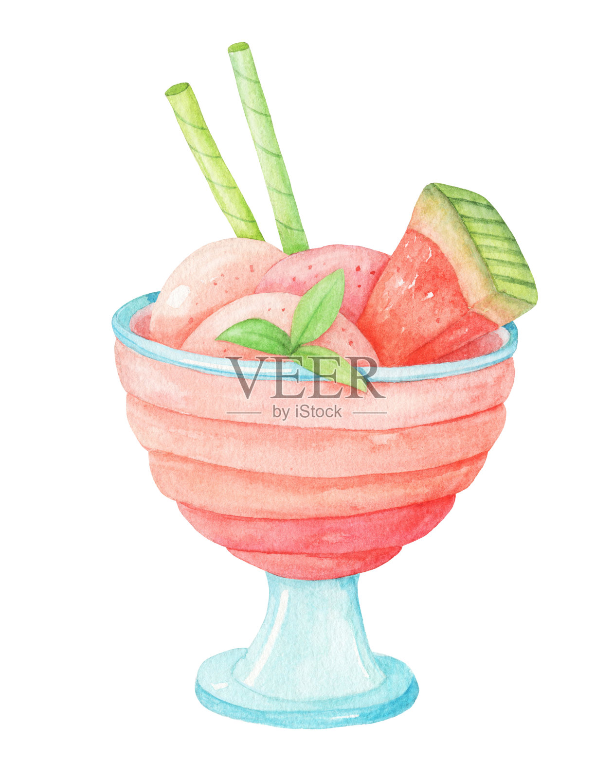 甜点配冰淇淋，水彩插图孤立插画图片素材