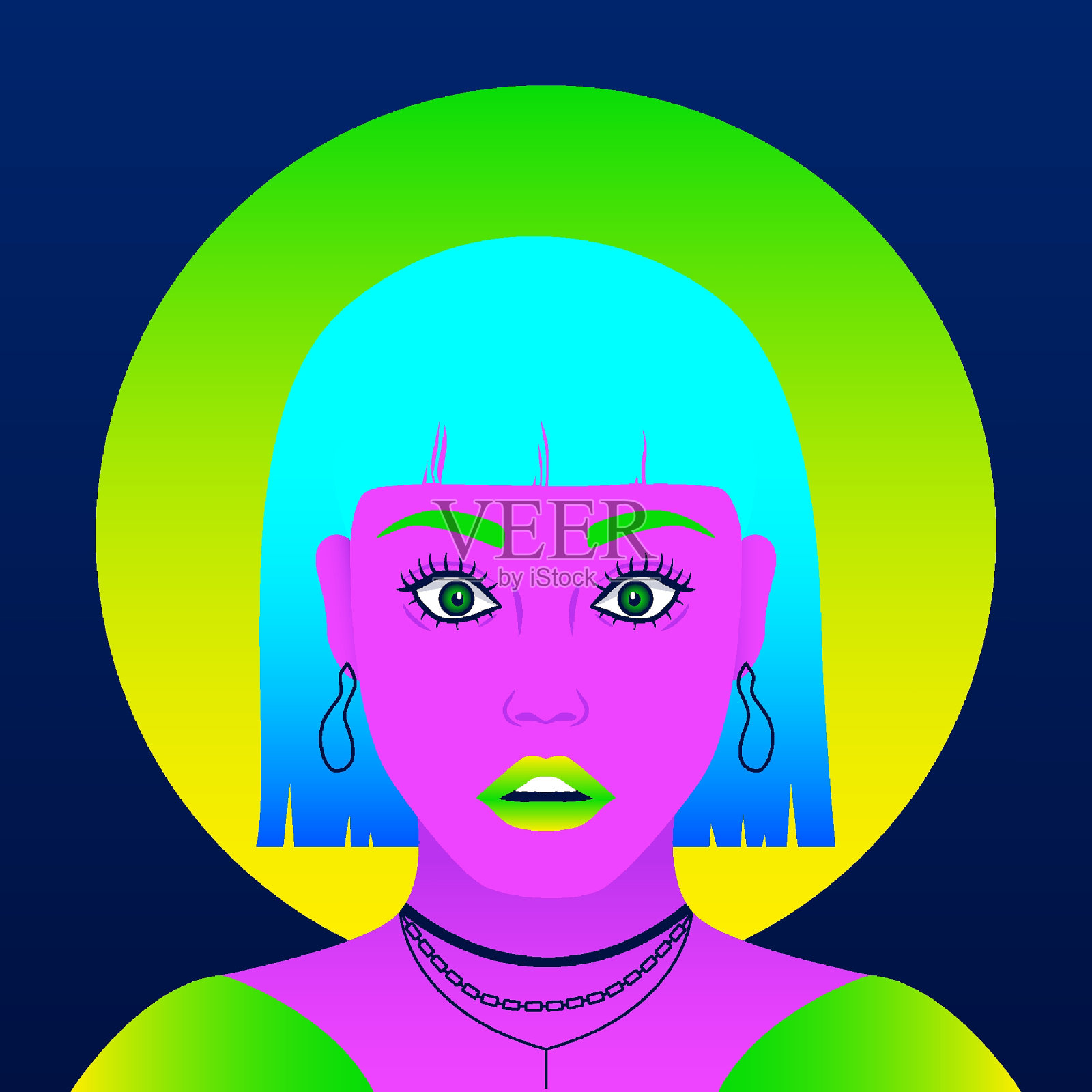 女人肖像。平面卡通女性脸，手绘时尚女孩，社交媒体有趣的角色化身。矢量图插画图片素材