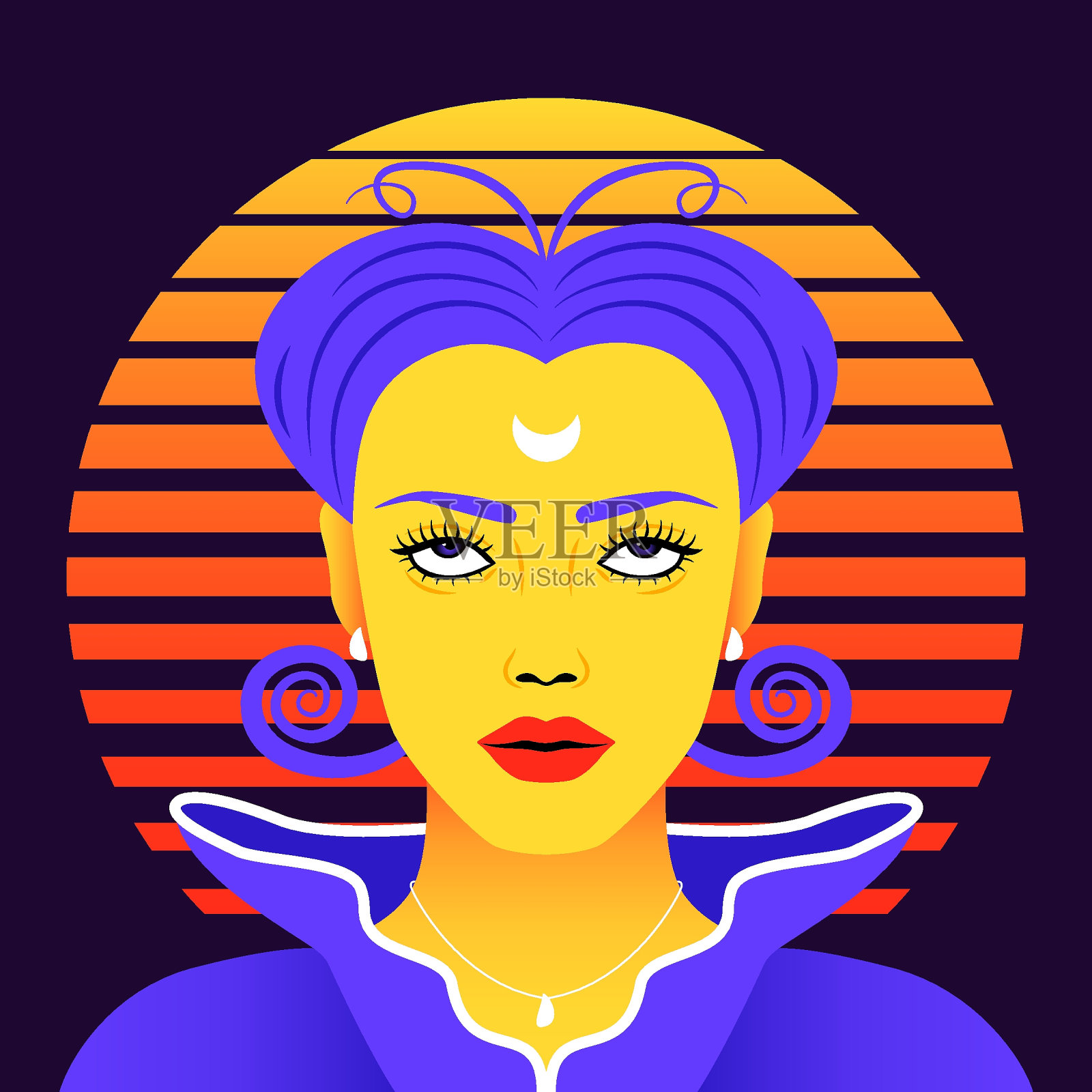 女人肖像。平面卡通女性脸，手绘时尚女孩，社交媒体可爱的角色化身。矢量图插画图片素材