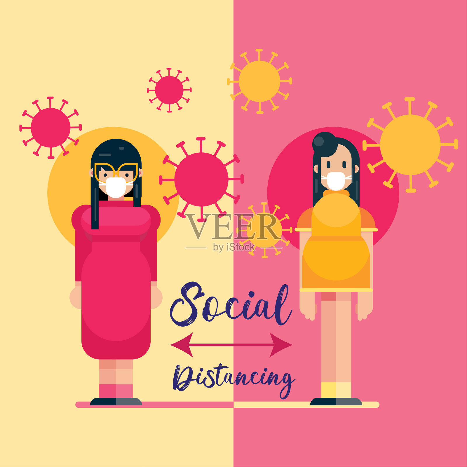 社交距离矢量设计宣传海报插画图片素材