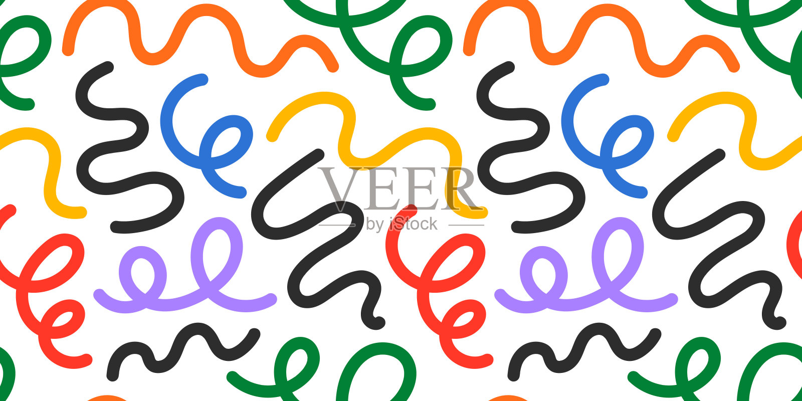 有趣的彩色线条涂鸦无缝图案插画图片素材