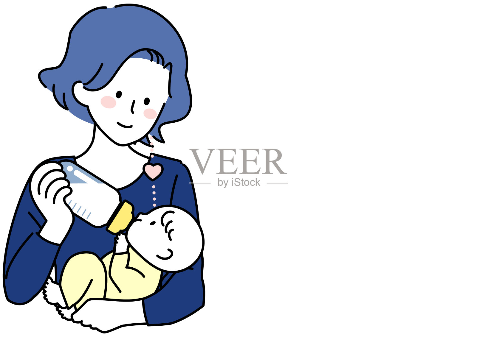 用眼神交流喂奶的母亲插画图片素材