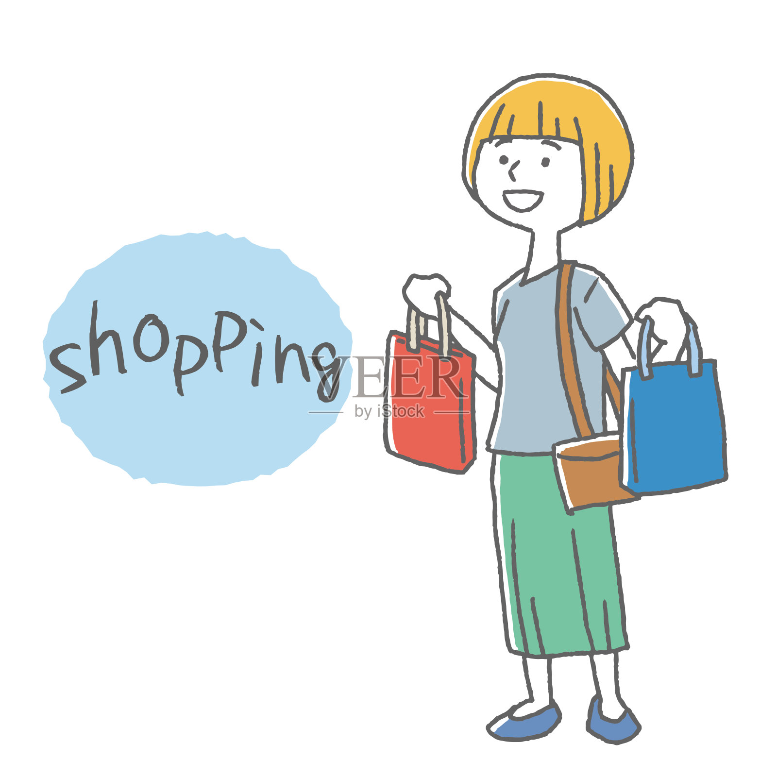 年轻女人购物插画图片素材