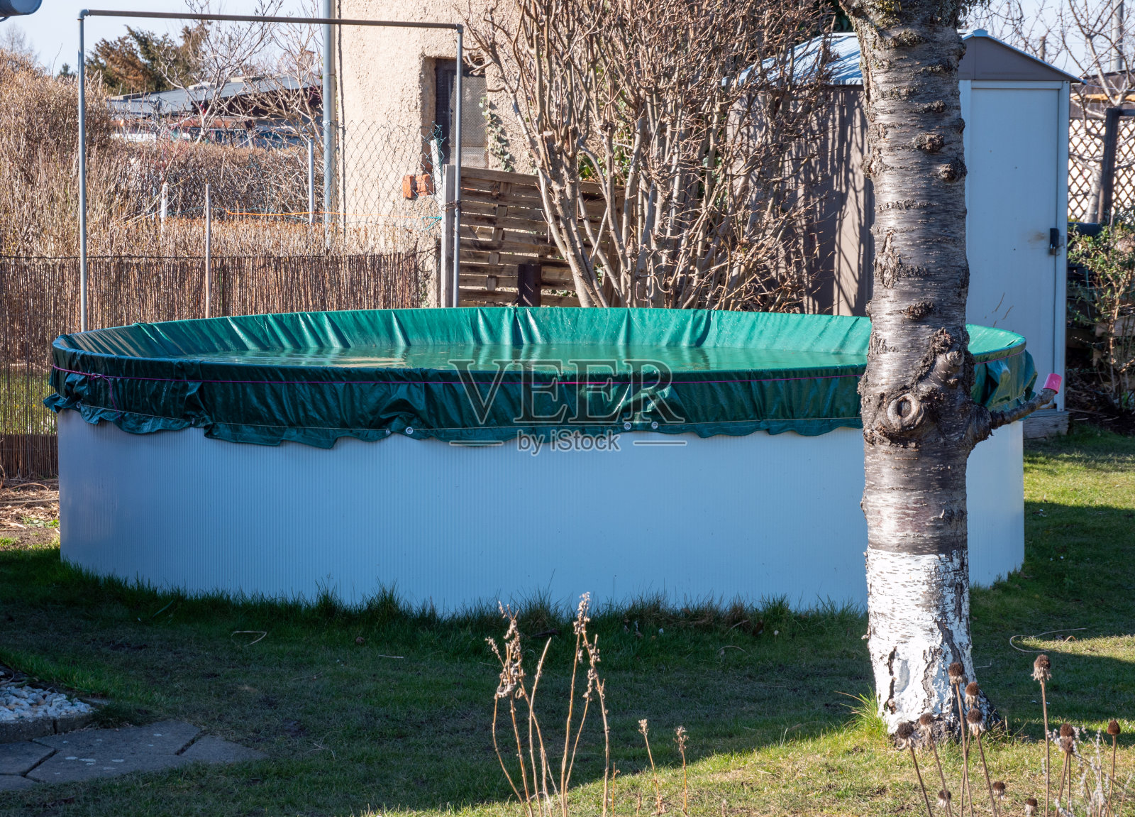 冬天有盖的花园水池照片摄影图片