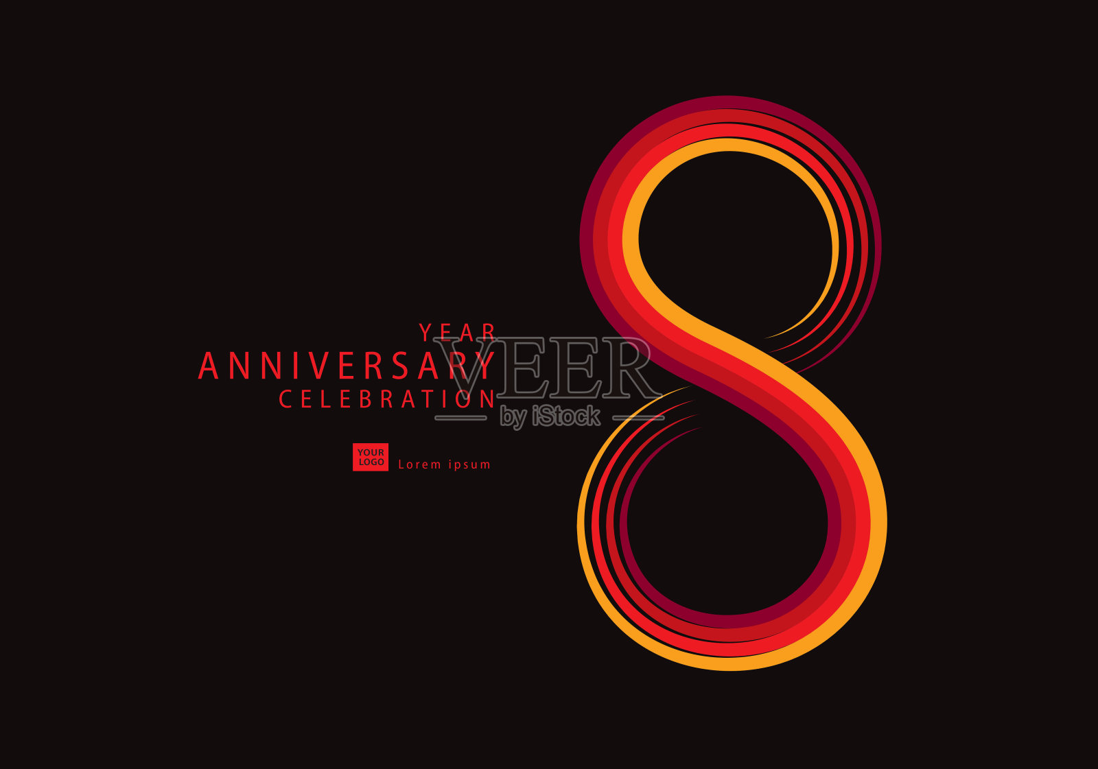 红线矢量，8岁生日标志，8号，横幅模板，矢量设计模板元素邀请卡和海报。插画图片素材