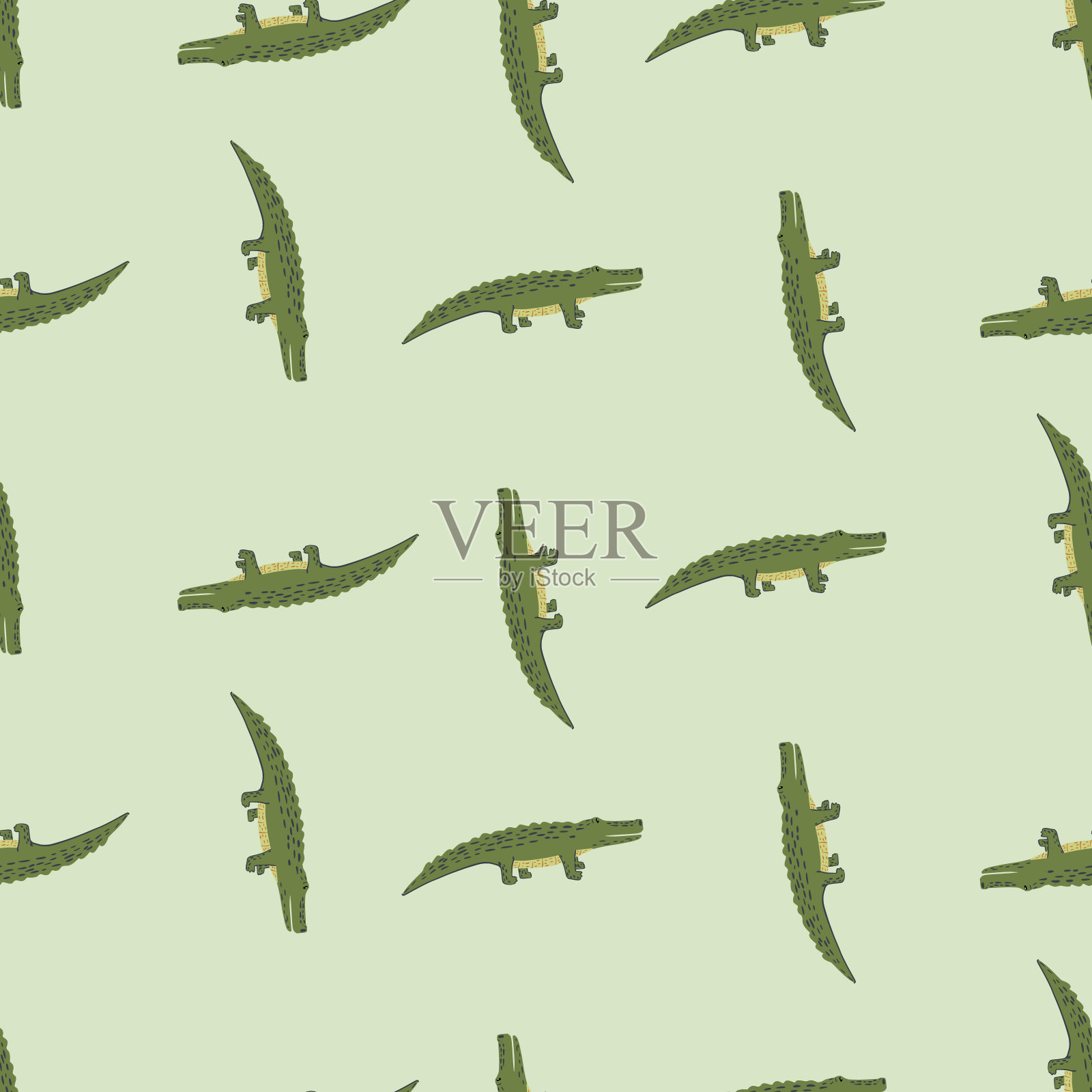 可爱的鳄鱼无缝图案。有趣的动物的背景。设计元素图片