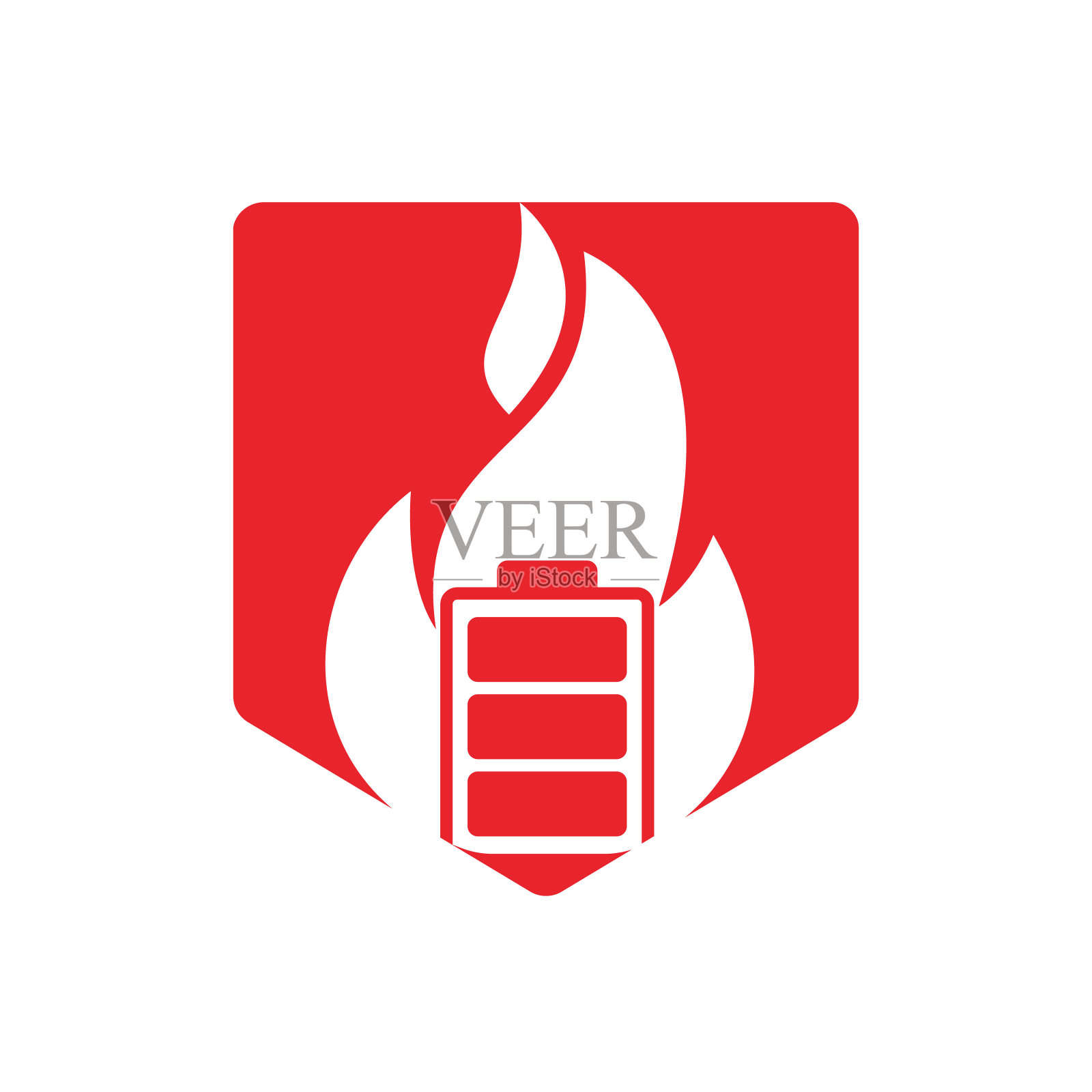 电池火矢量标志设计。自然能源标志概念。插画图片素材