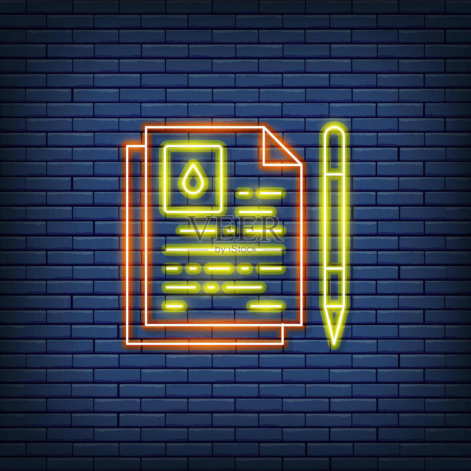 矢量油合同，水合同霓虹灯签约。插画图片素材