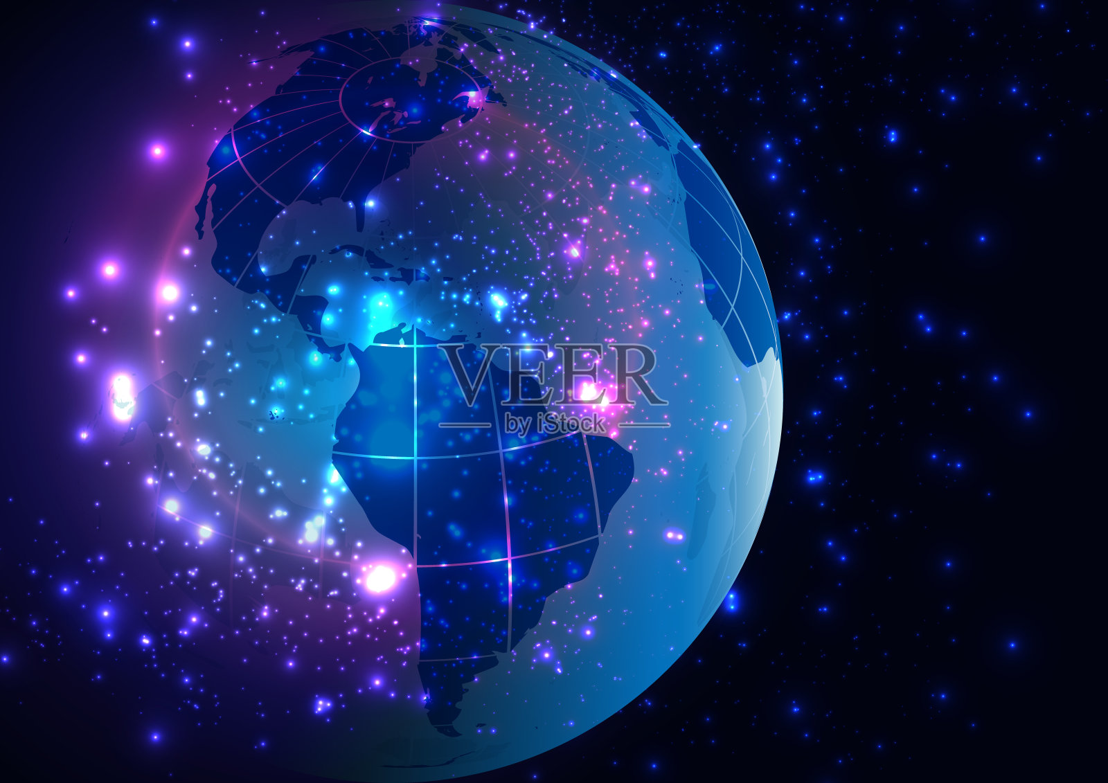 摘要矢量地球从空间背景出发，技术与通讯，Word地图大陆，全球通讯系统，插图矢量设计插画图片素材