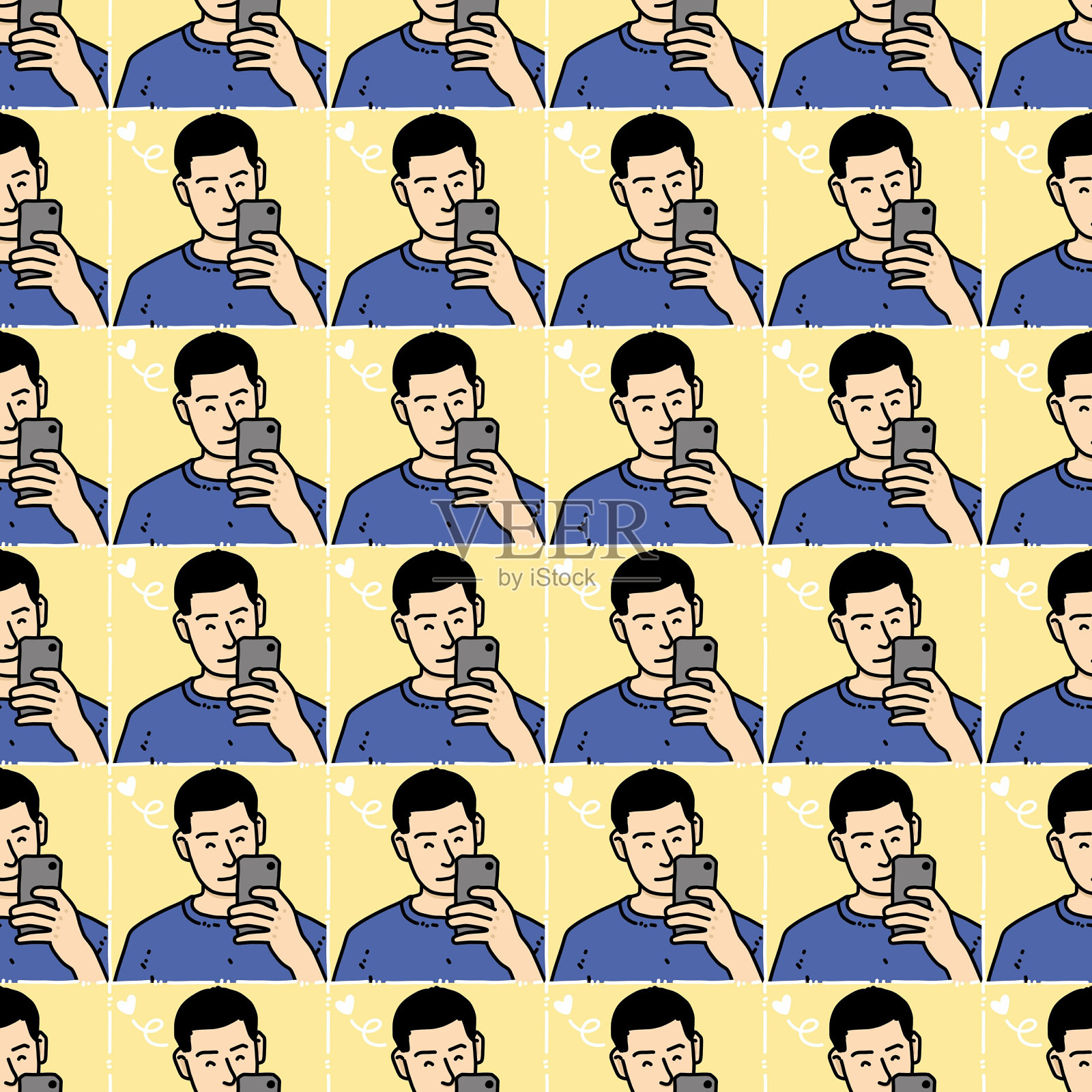 可爱男人卡通无缝图案插画图片素材