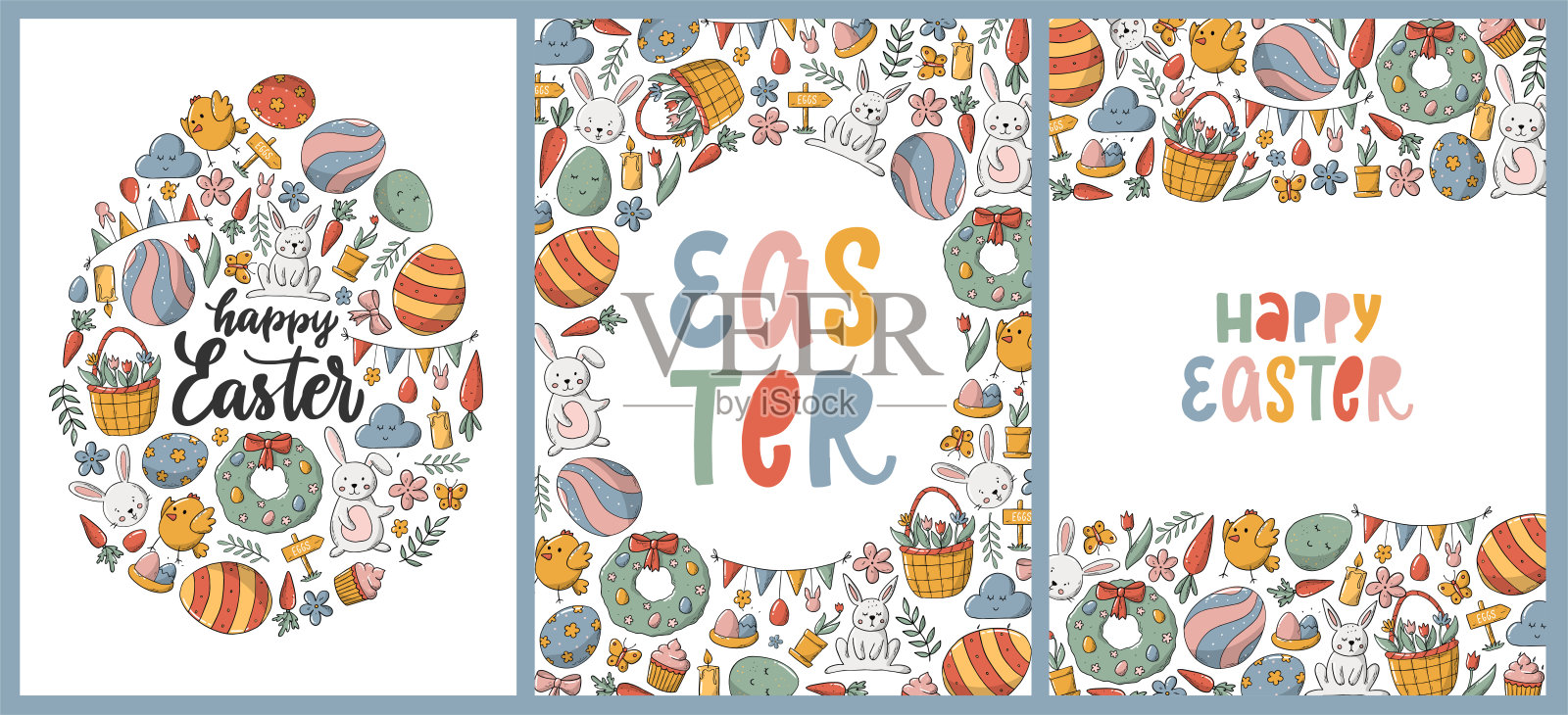 复活节卡片和海报集设计模板素材