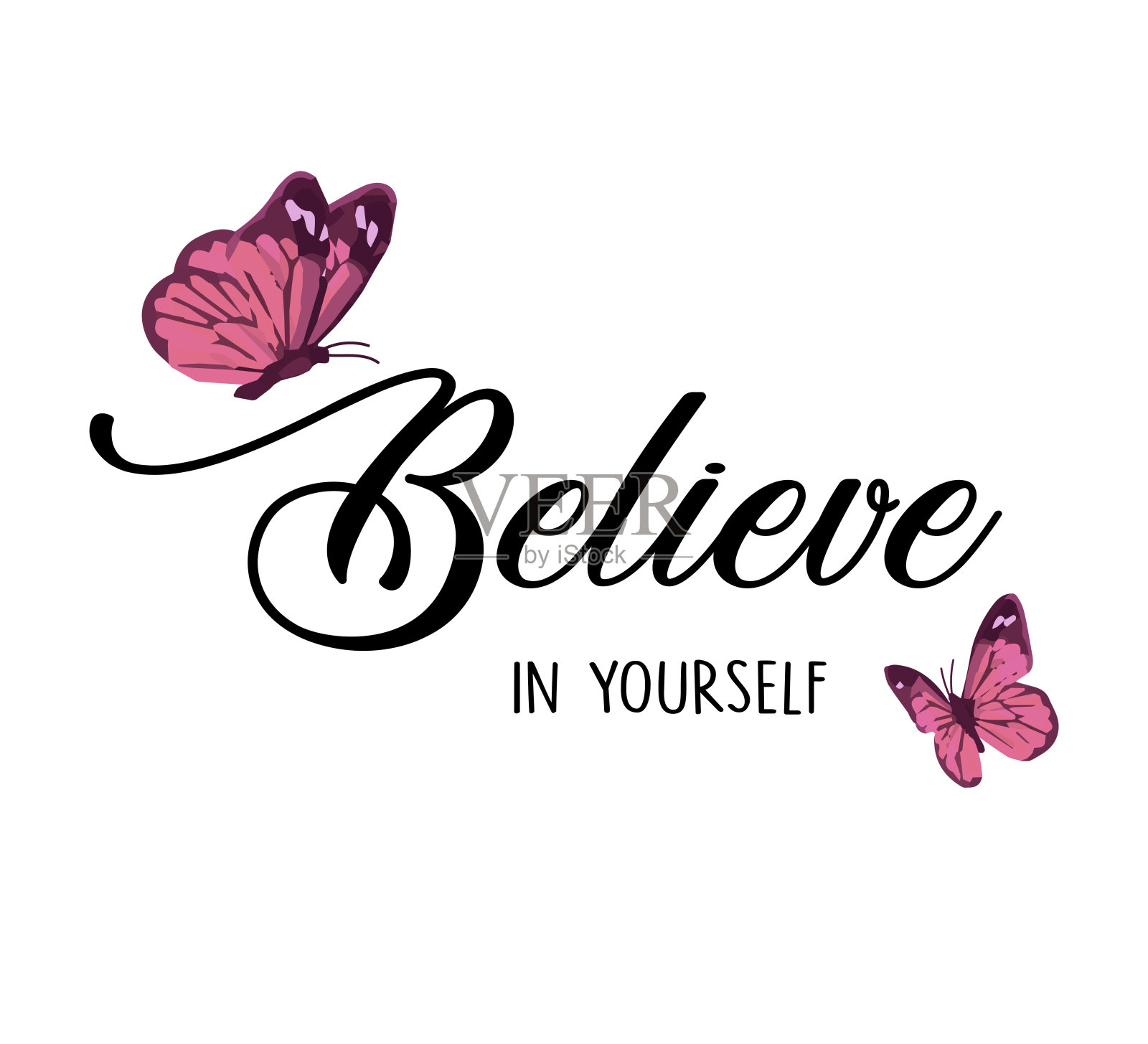 相信你自己的口号与蝴蝶插图，矢量设计时尚和海报印刷插画图片素材
