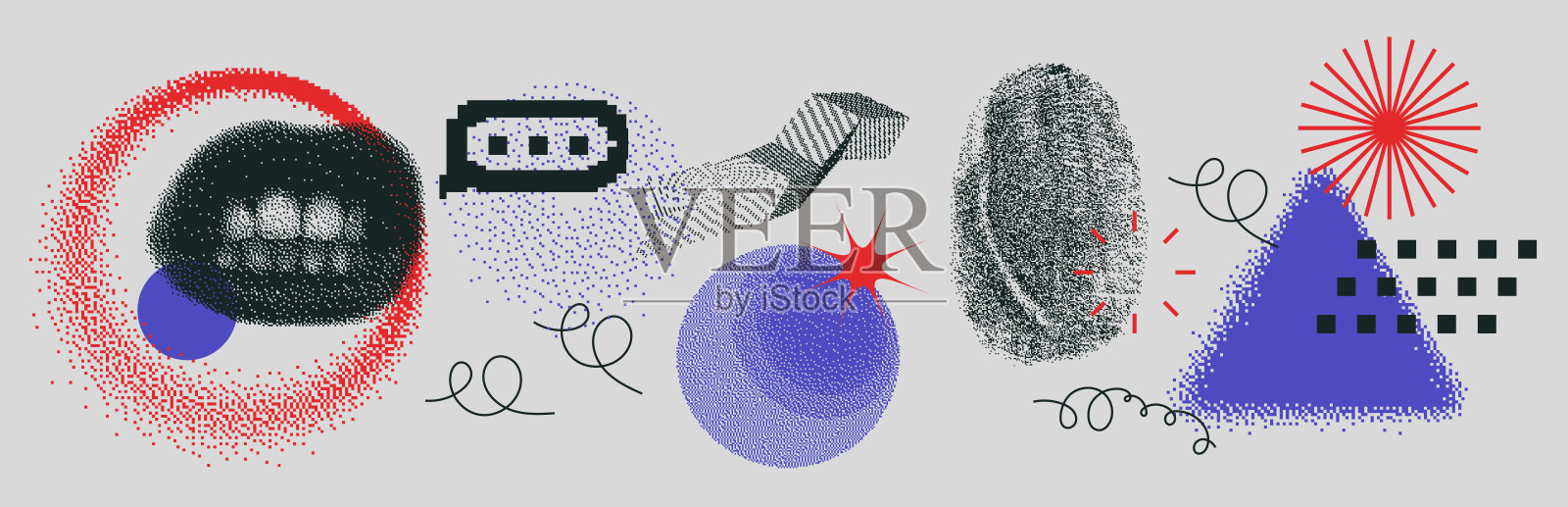 普遍流行的纹理几何明亮大胆的形状设置插画图片素材