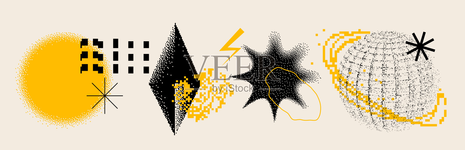 普遍流行的纹理几何明亮大胆的形状设置插画图片素材