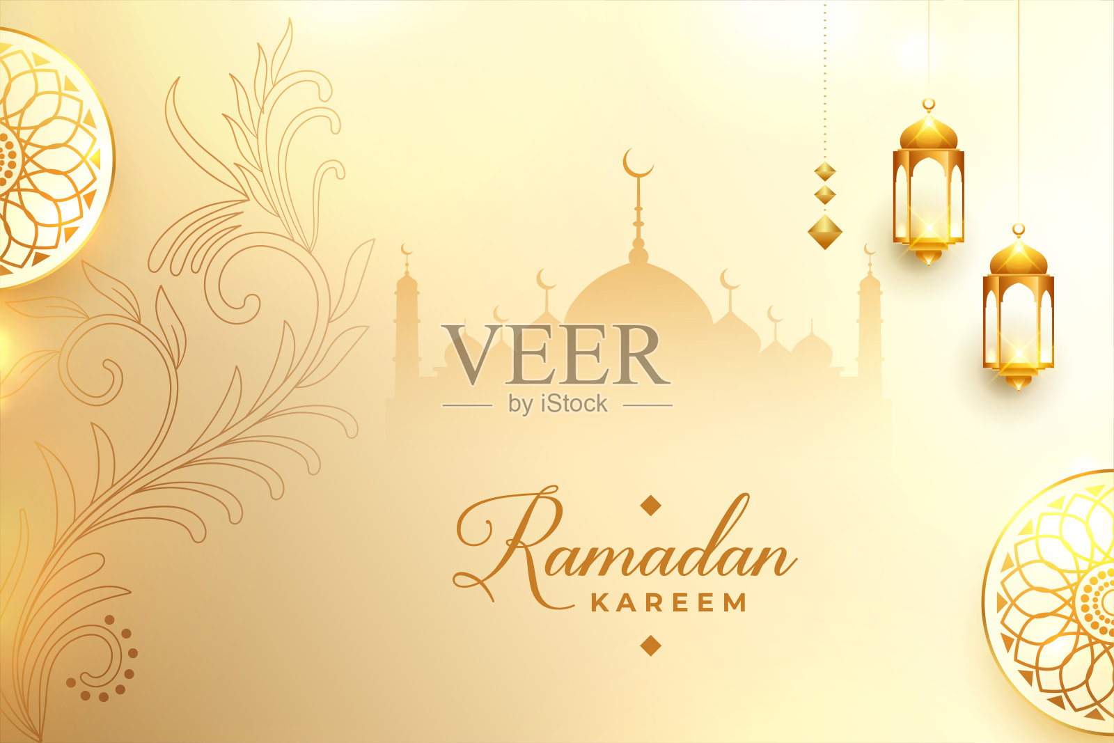 伊斯兰斋月卡里姆和宰牲节穆巴拉克祝愿卡片设计插画图片素材