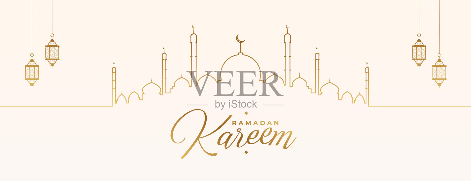 线条风格的斋月卡里姆庆典横幅设计插画图片素材