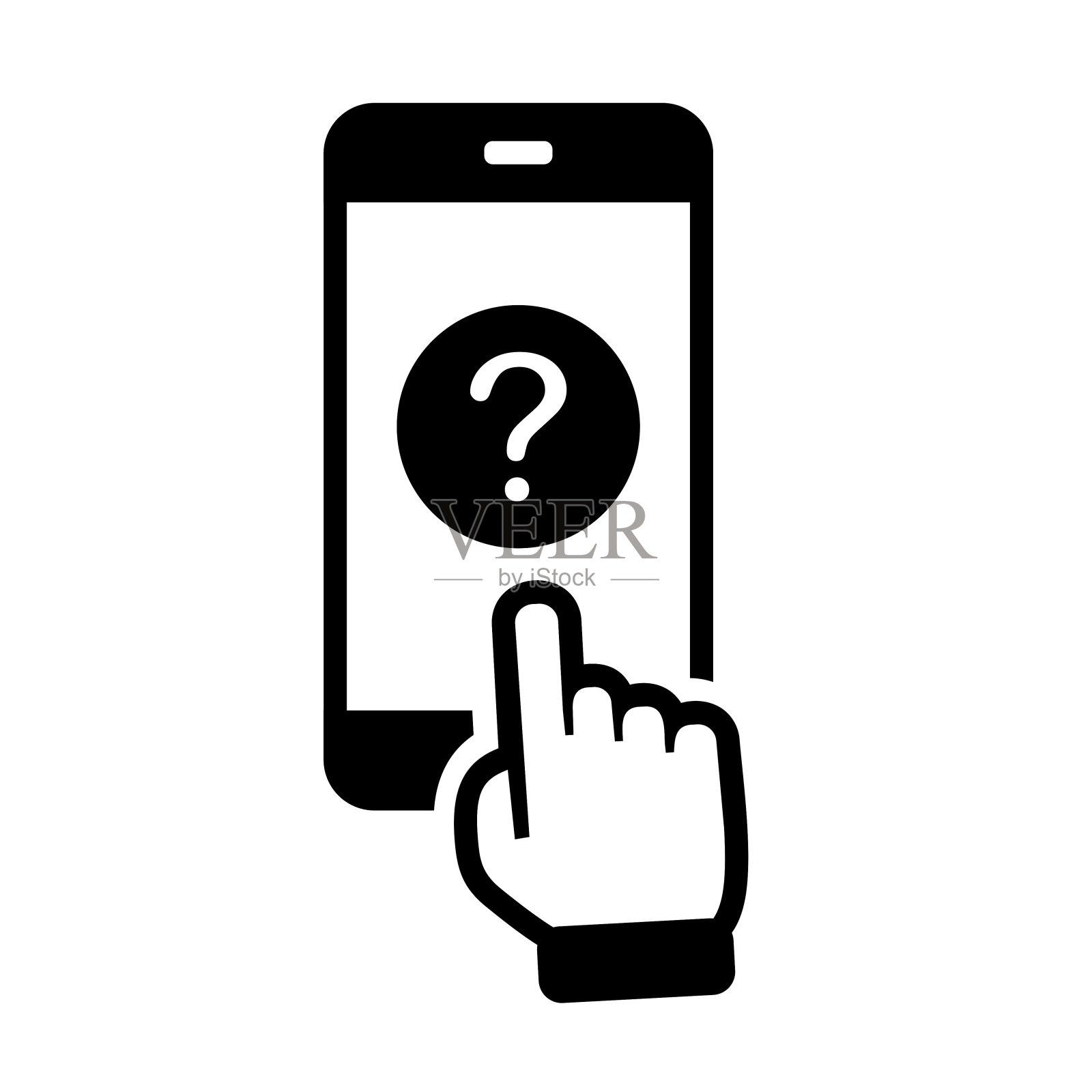 带有问号符号的智能手机。插画图片素材