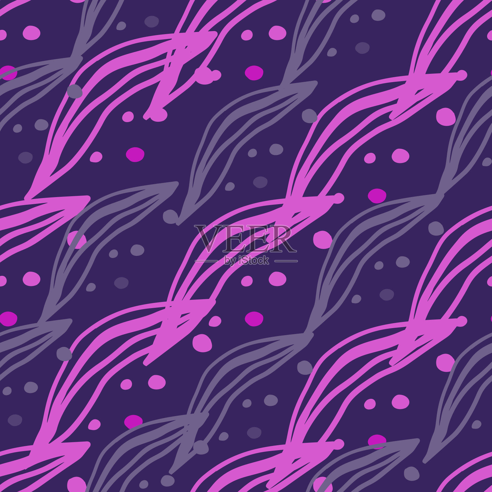 抽象线性叶，热带无缝图案。雨林行背景。插画图片素材