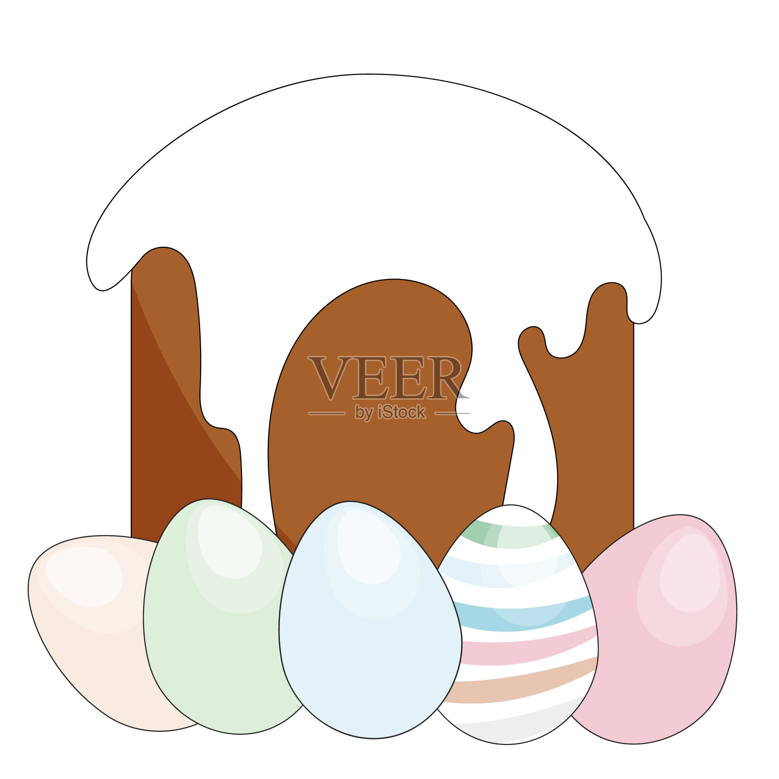 在白色的背景上画上复活节彩蛋的复活节蛋糕。平面向量插图插画图片素材