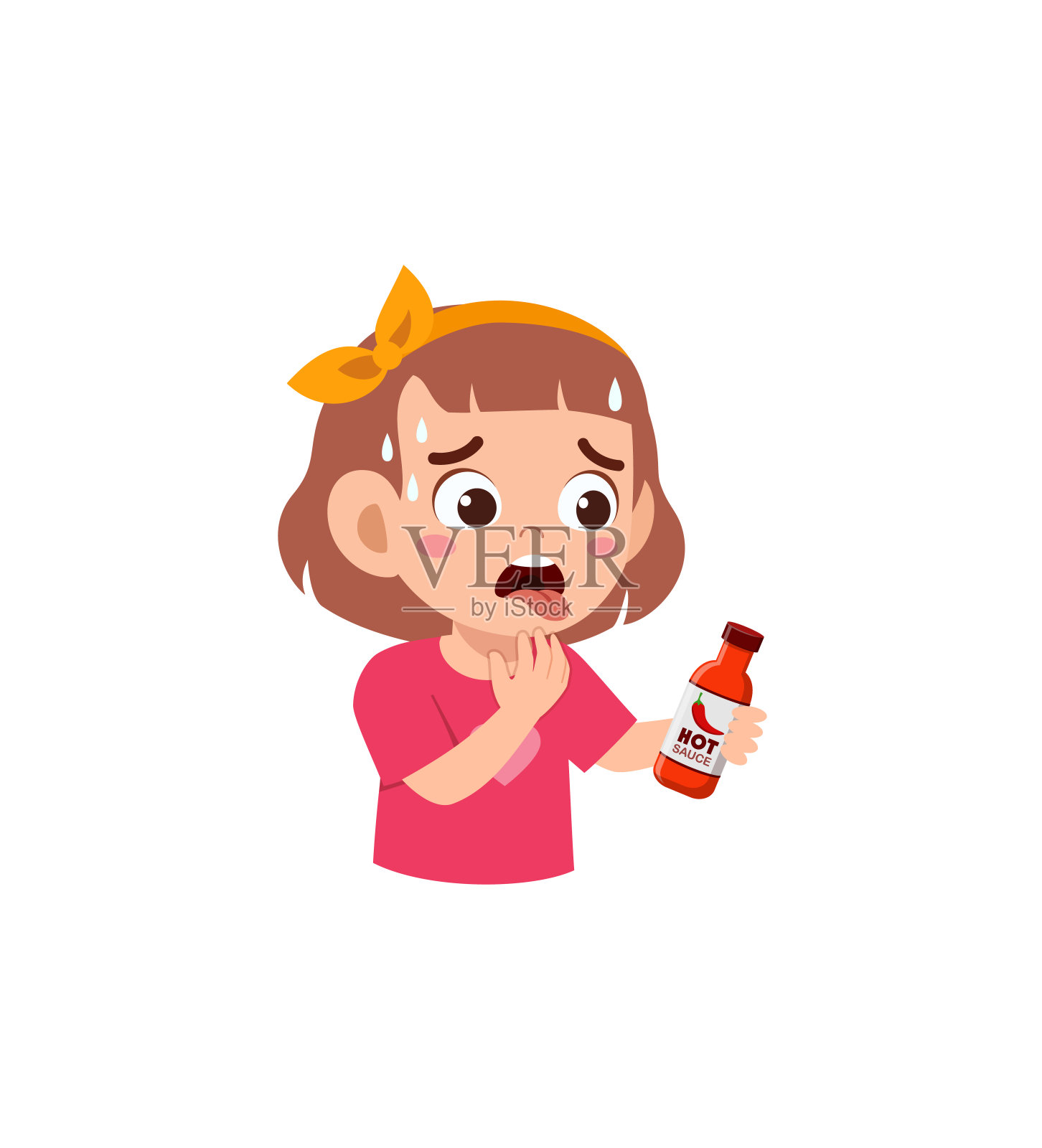 小男孩吃了辣酱，感觉不舒服插画图片素材