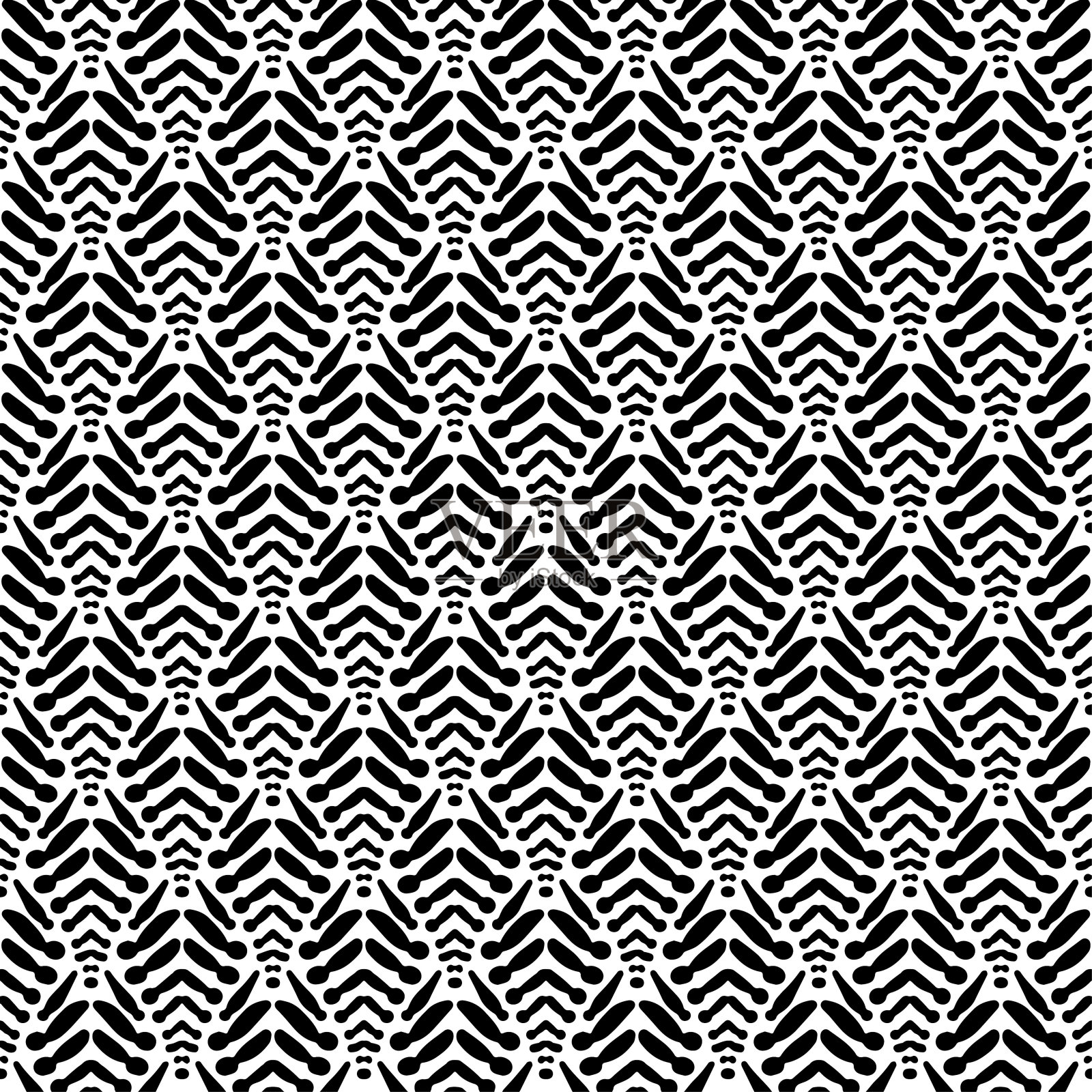 无缝图案与花饰在民间风格和黑色在白色背景上的颜色，向量无缝图案插画图片素材