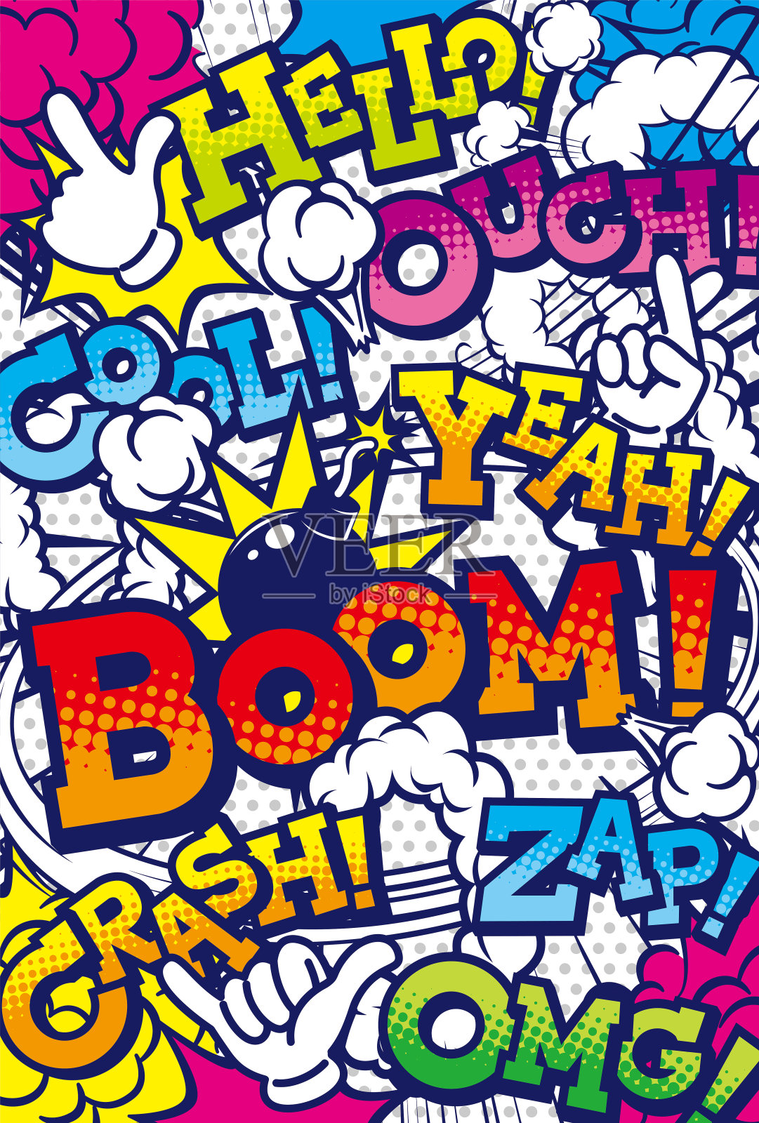 美国喜剧风格的言论泡泡的背景材料设计元素图片