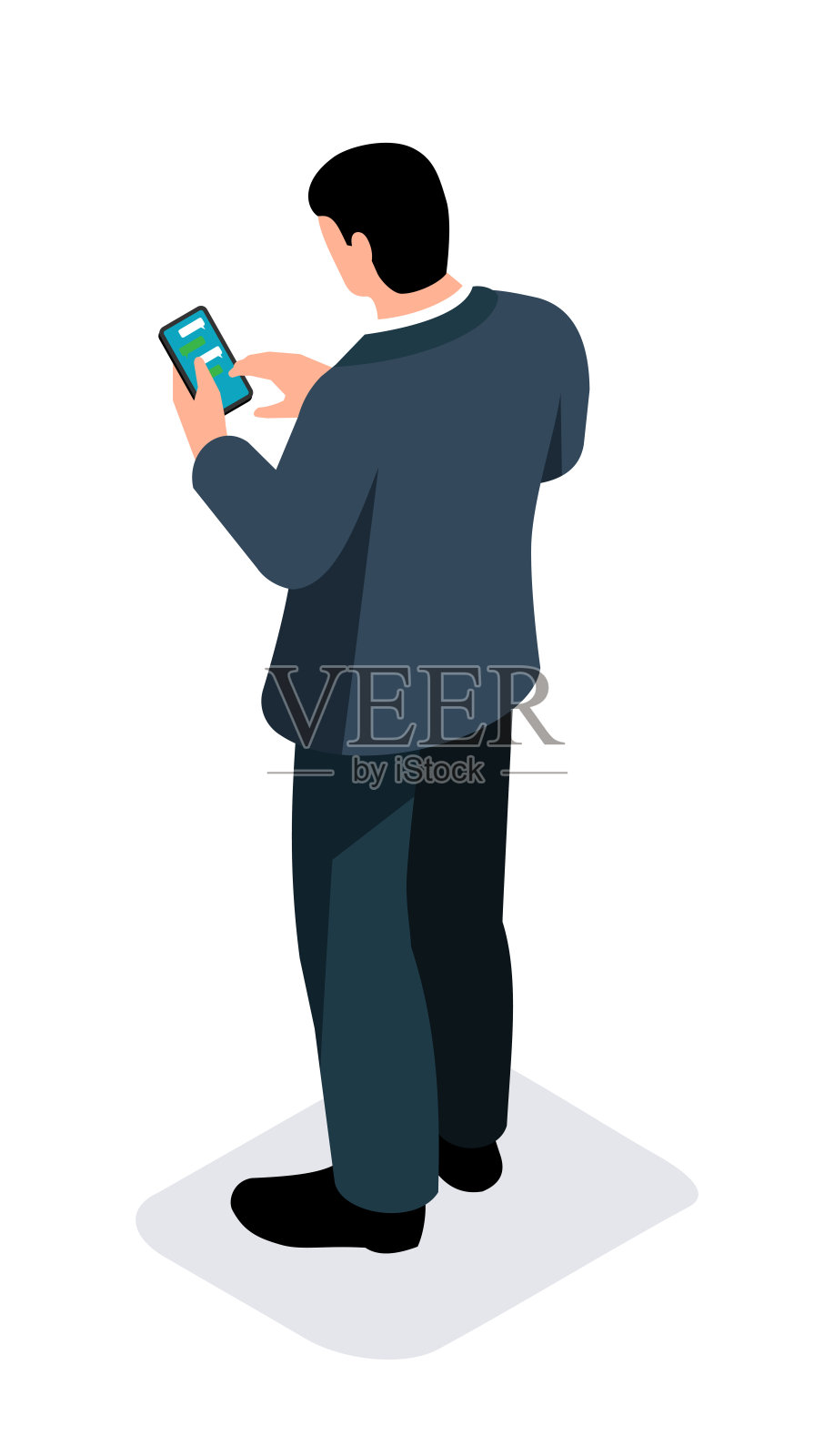 拥有电子产品、高科技、智能手机、笔记本电脑、互动屏幕、虚拟现实、平板电脑的等距商务人士。插画图片素材