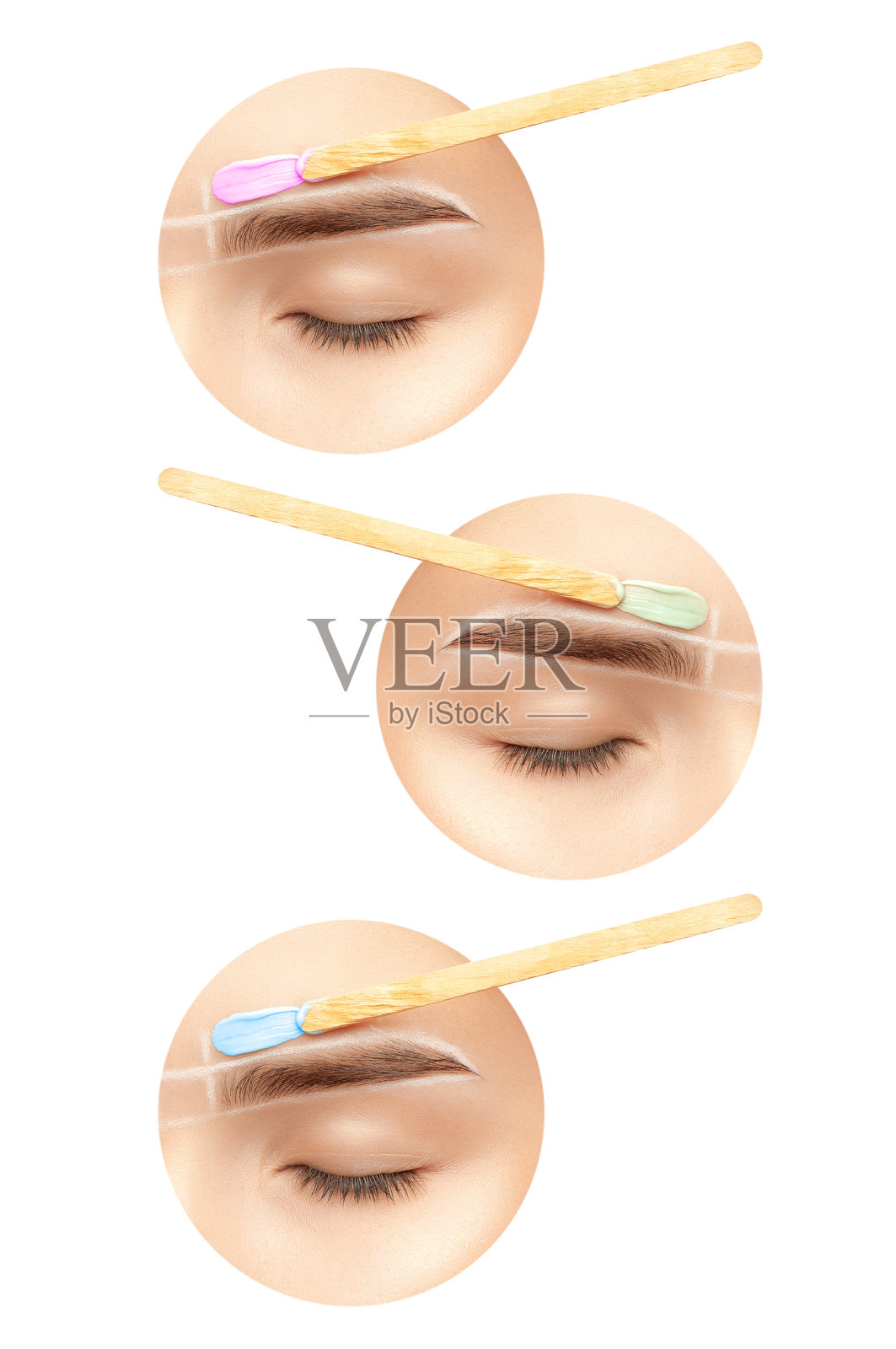 用蜡去除面部毛发。化妆师画完后要修眉毛。永久的化妆。专业化妆。照片摄影图片