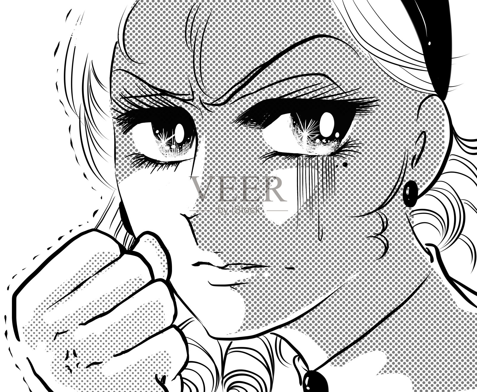 插图一个美丽的女人的脸在一个70年代的少女漫画的背叛愤怒。设计元素图片