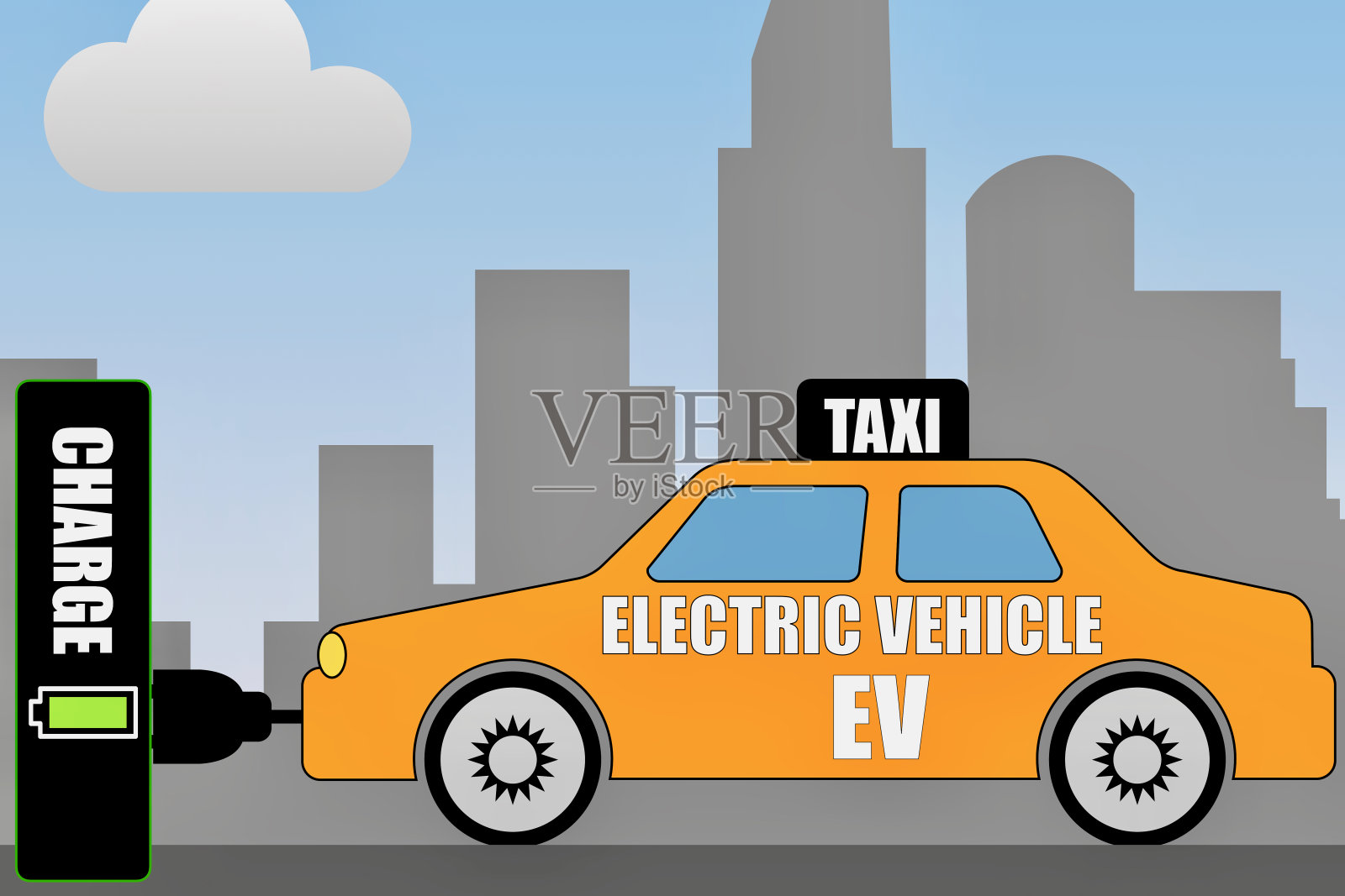 电动汽车出租车插画图片素材
