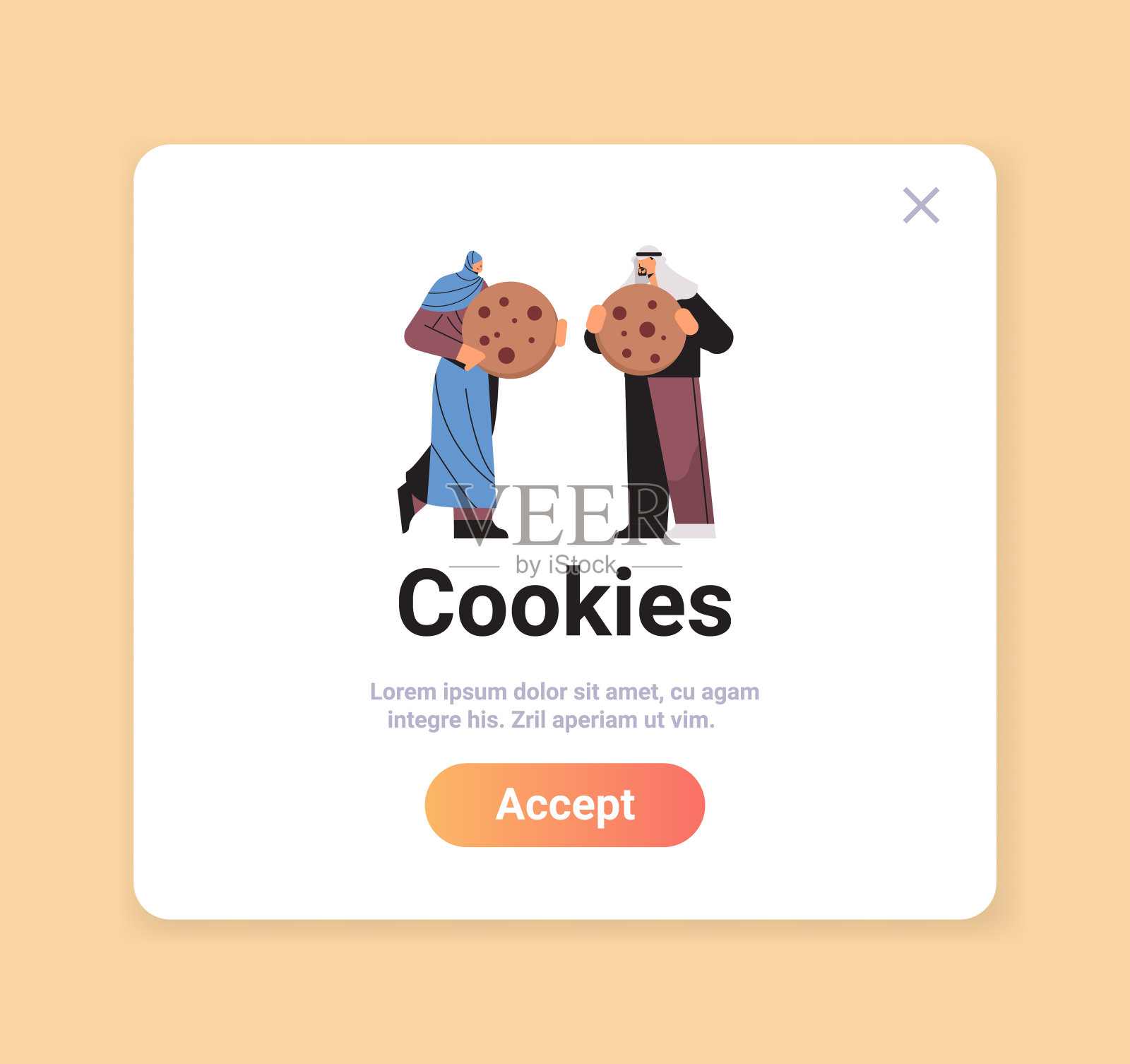 男人女人拿着cookie保护个人信息Internet web弹出我们使用cookie策略通知插画图片素材