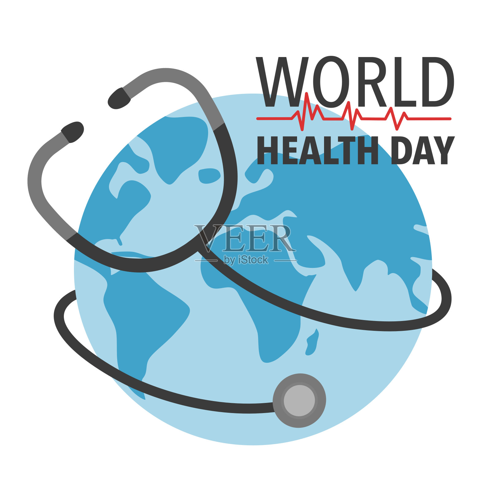 世界卫生日概念矢量插图。听诊器和行星地球的平面设计。插画图片素材