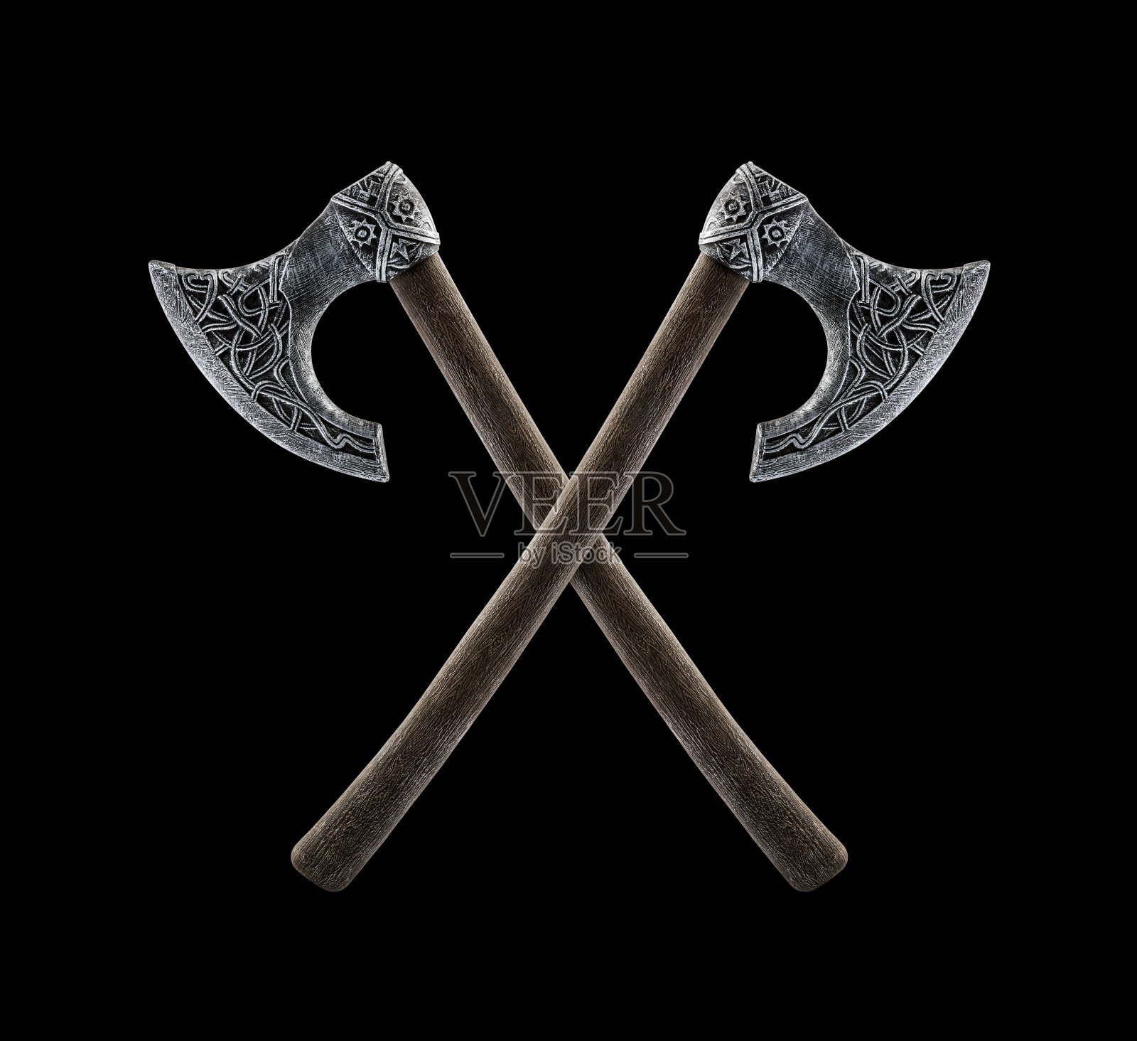 两个交叉轴孤立在黑色背景上照片摄影图片