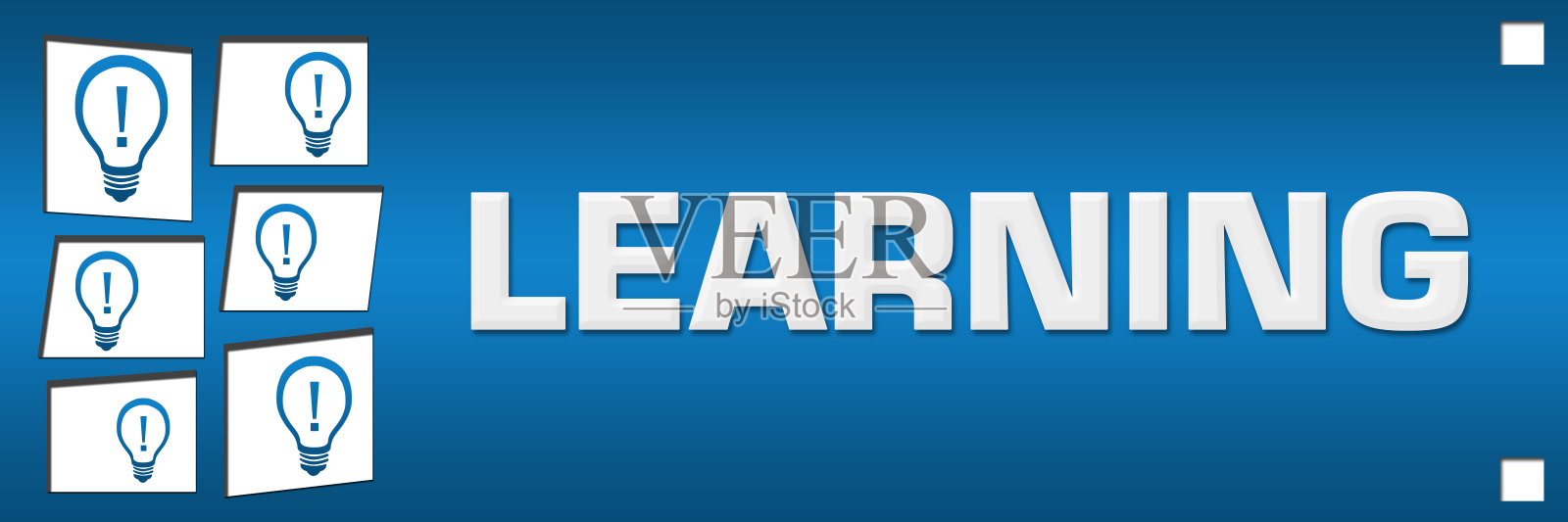 学习蓝灯泡白格左水平插画图片素材