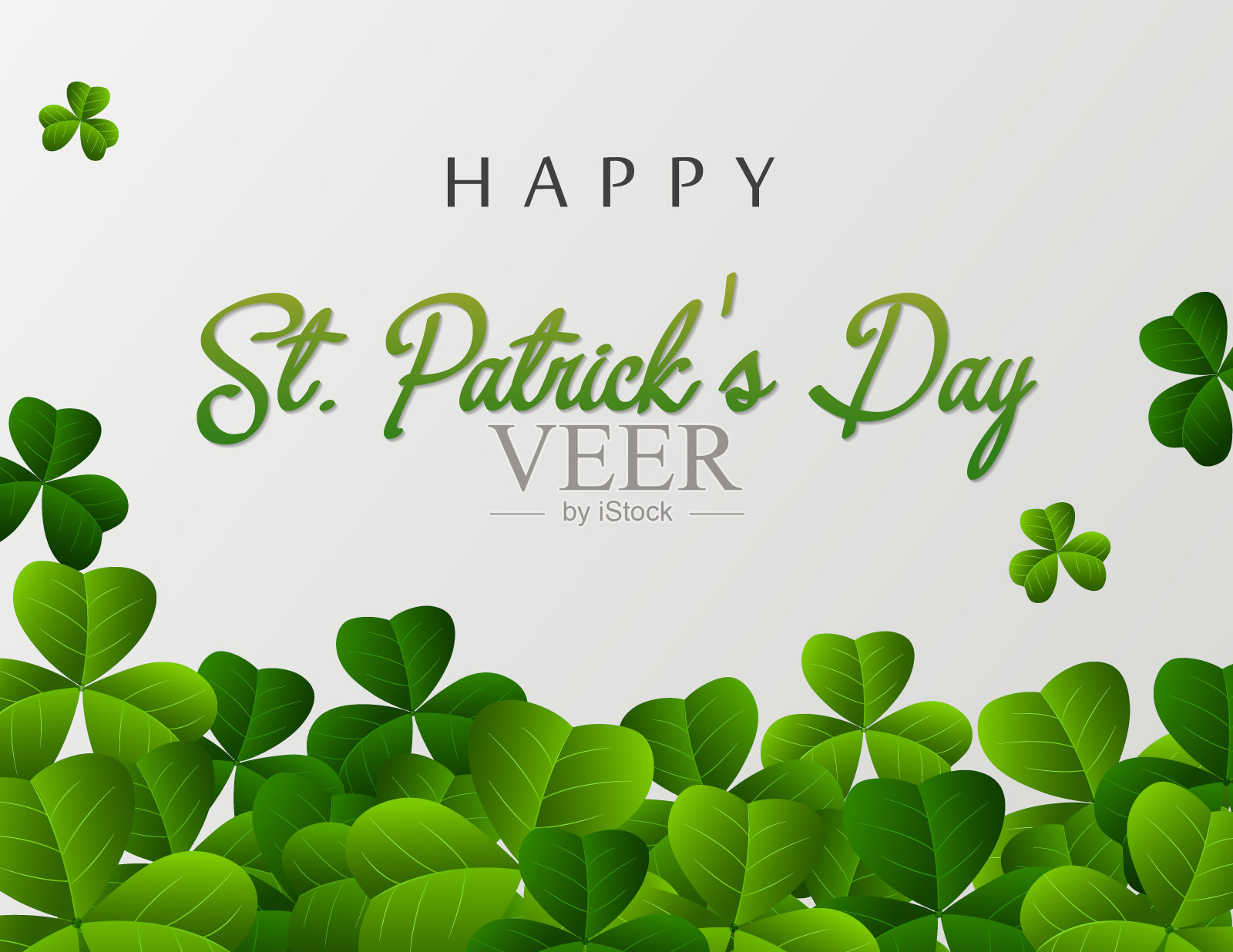 快乐圣帕特里克节问候海报，白色背景上的绿叶插画图片素材