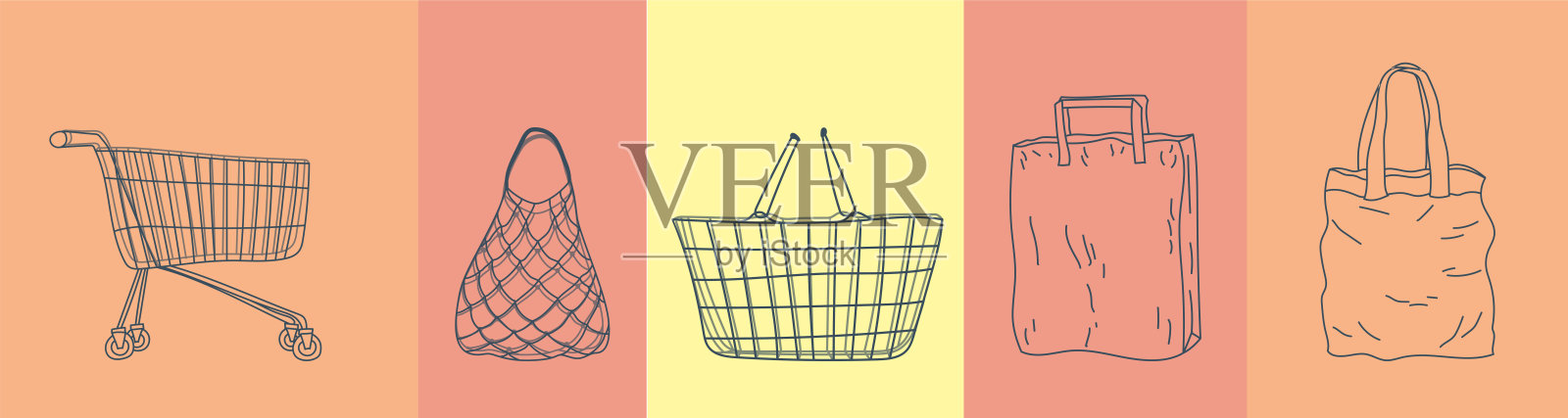 购物车，网袋，纸袋，手提袋购物篮插画图片素材