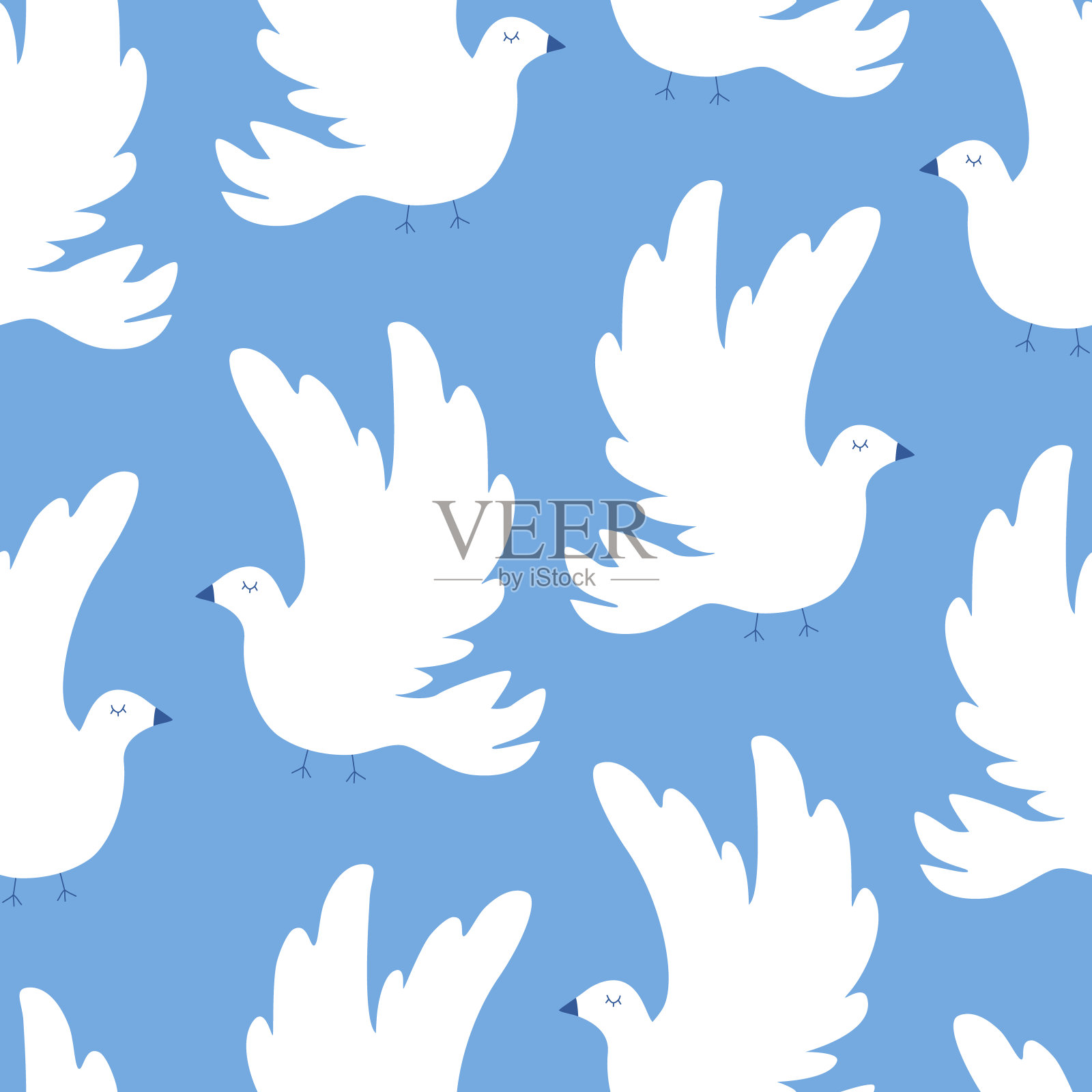 和平鸽手绘矢量插图。象征着自由、爱和希望。白鸟无缝图案。插画图片素材