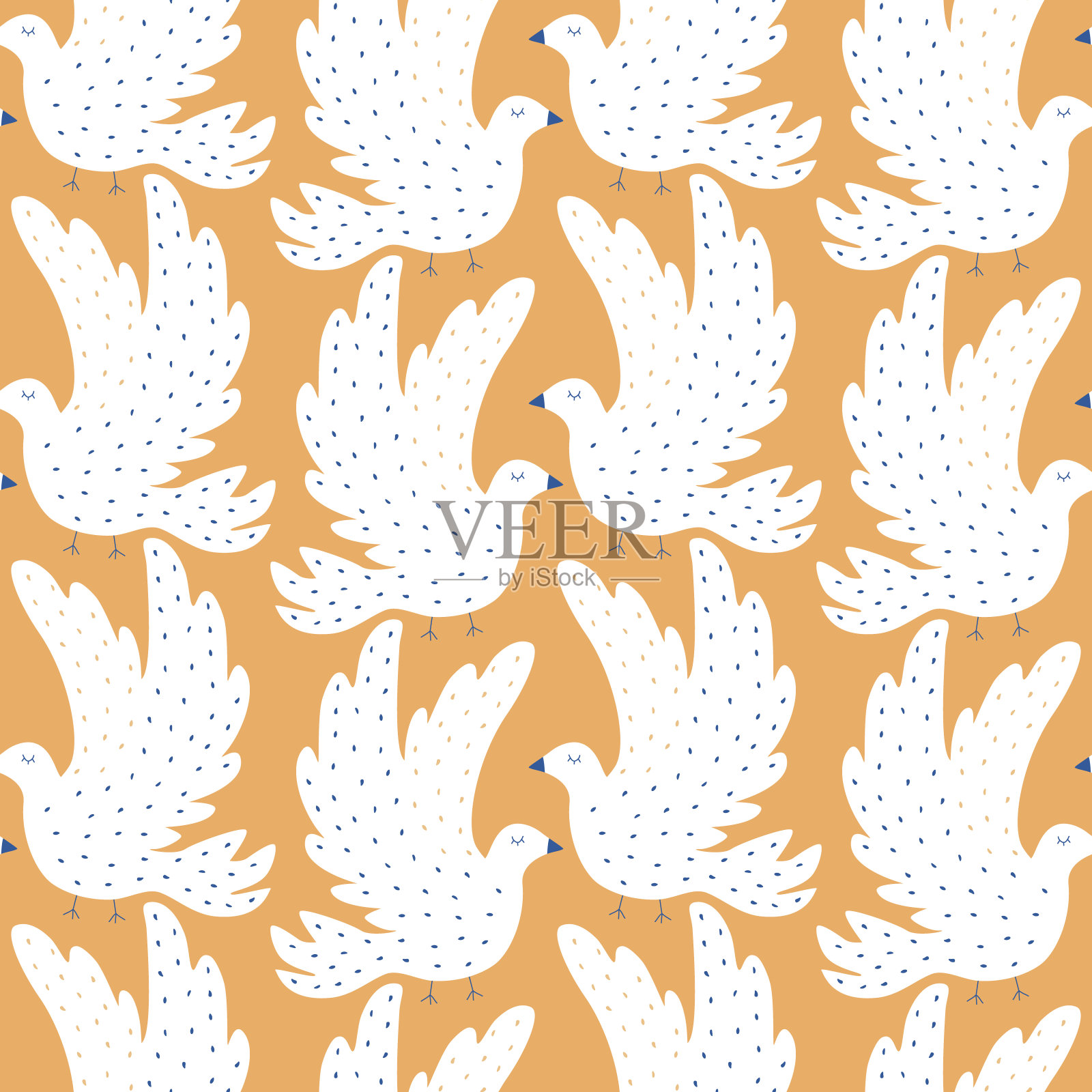 和平鸽手绘矢量插图。自由和希望的象征。白鸟无缝图案。插画图片素材