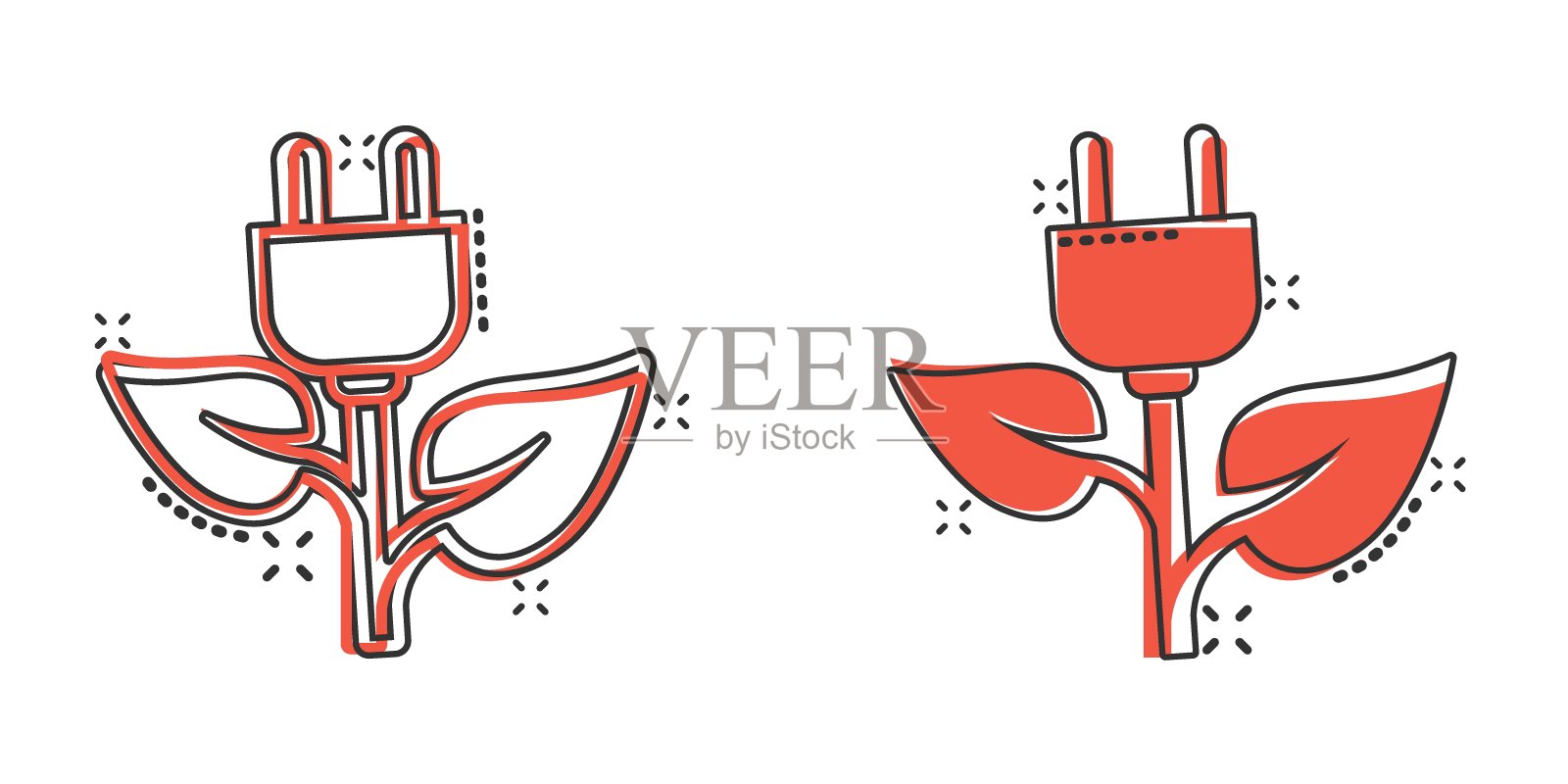 漫画风格的生态能源图标。绿色能源卡通矢量插图在白色孤立的背景。自然电缆飞溅效应的经营理念。插画图片素材