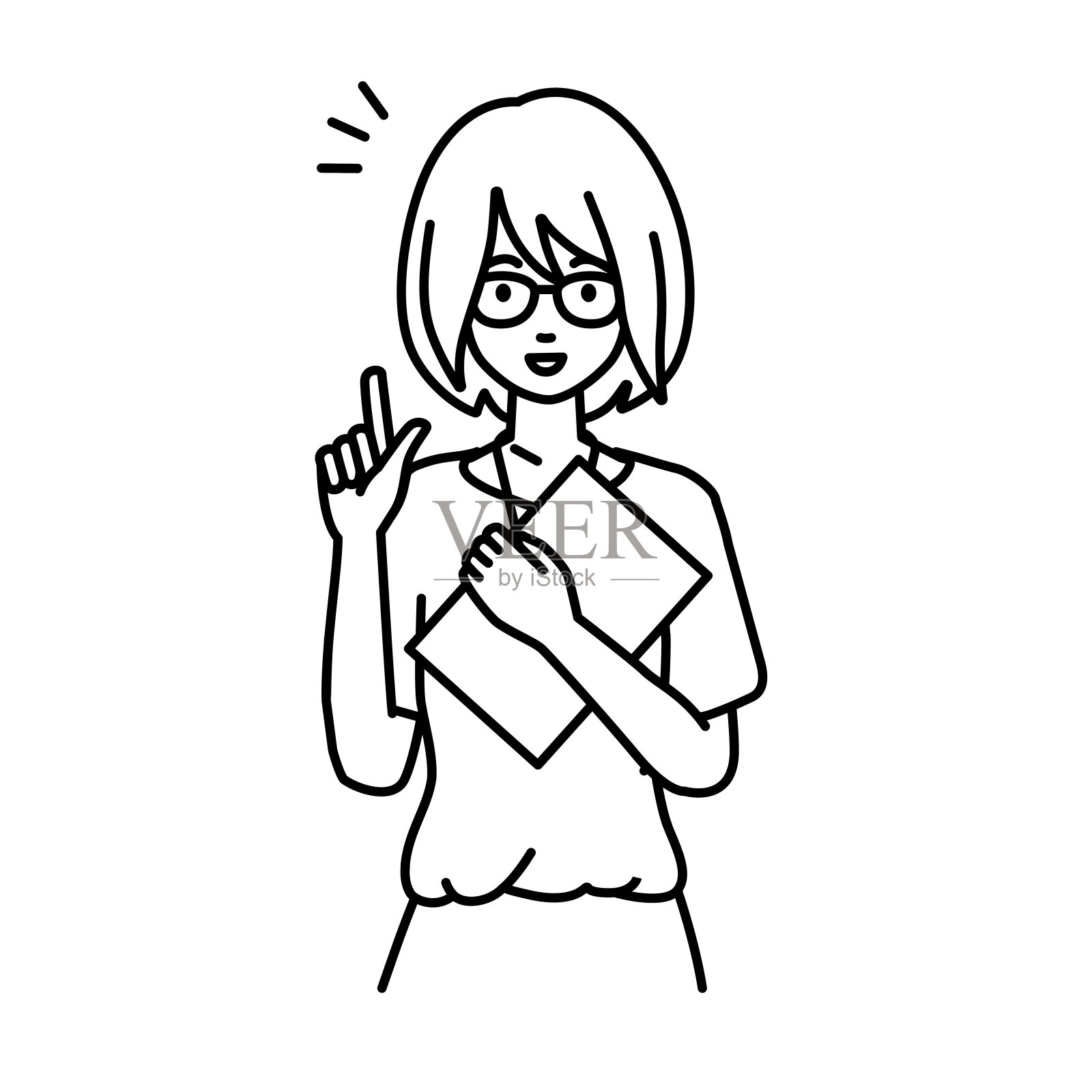 一个女老师站着拿着文件指着手势插画图片素材