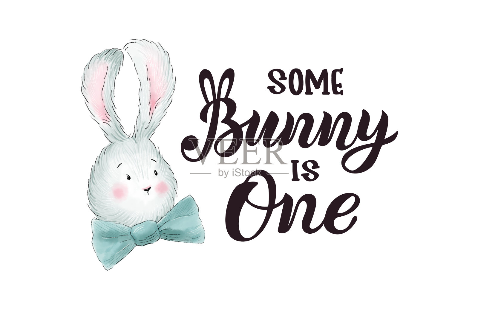 手写字母Some Bunny is One和手绘兔子。插图。设计元素图片